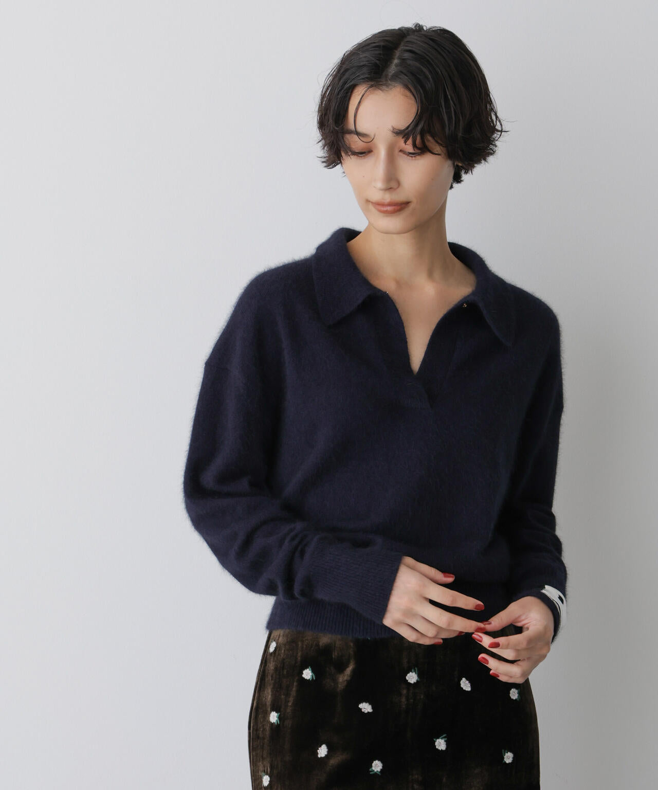 「STEVELOUR」スキッパーポロ衿ソフトタッチニット 6695222330