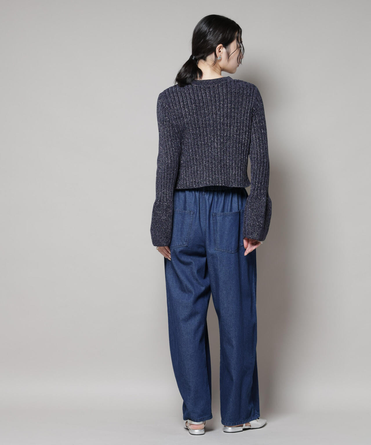 ラメモールワイドリブ前後2WAYフレアスリーブニット(セットアップ可) 6695222334