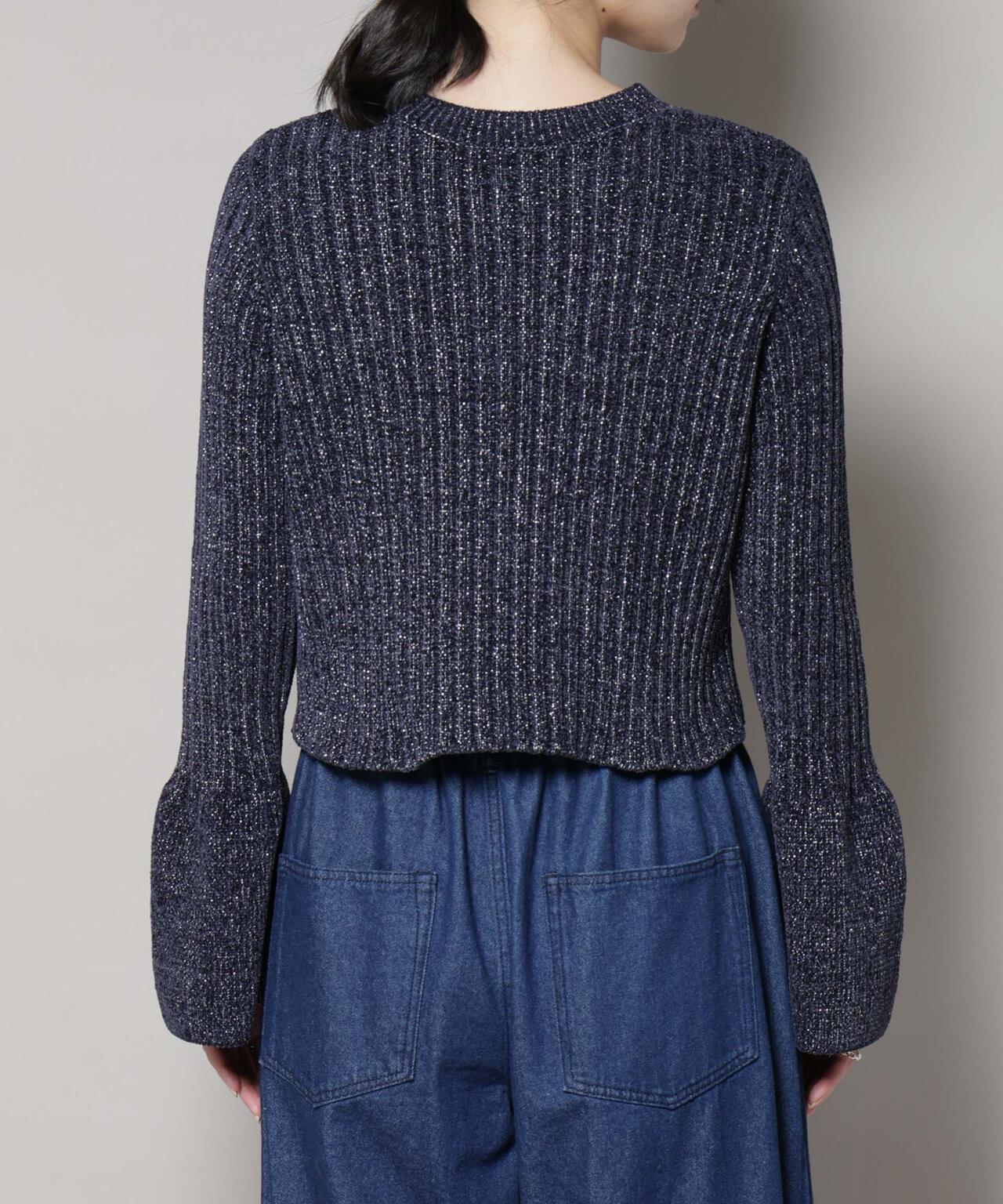 ラメモールワイドリブ前後2WAYフレアスリーブニット(セットアップ可) 6695222334