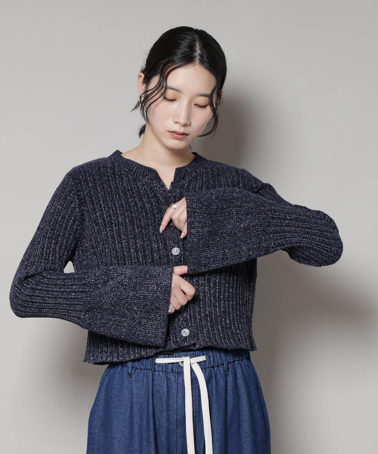 ラメモールワイドリブ前後2WAYフレアスリーブニット(セットアップ可) 6695222334