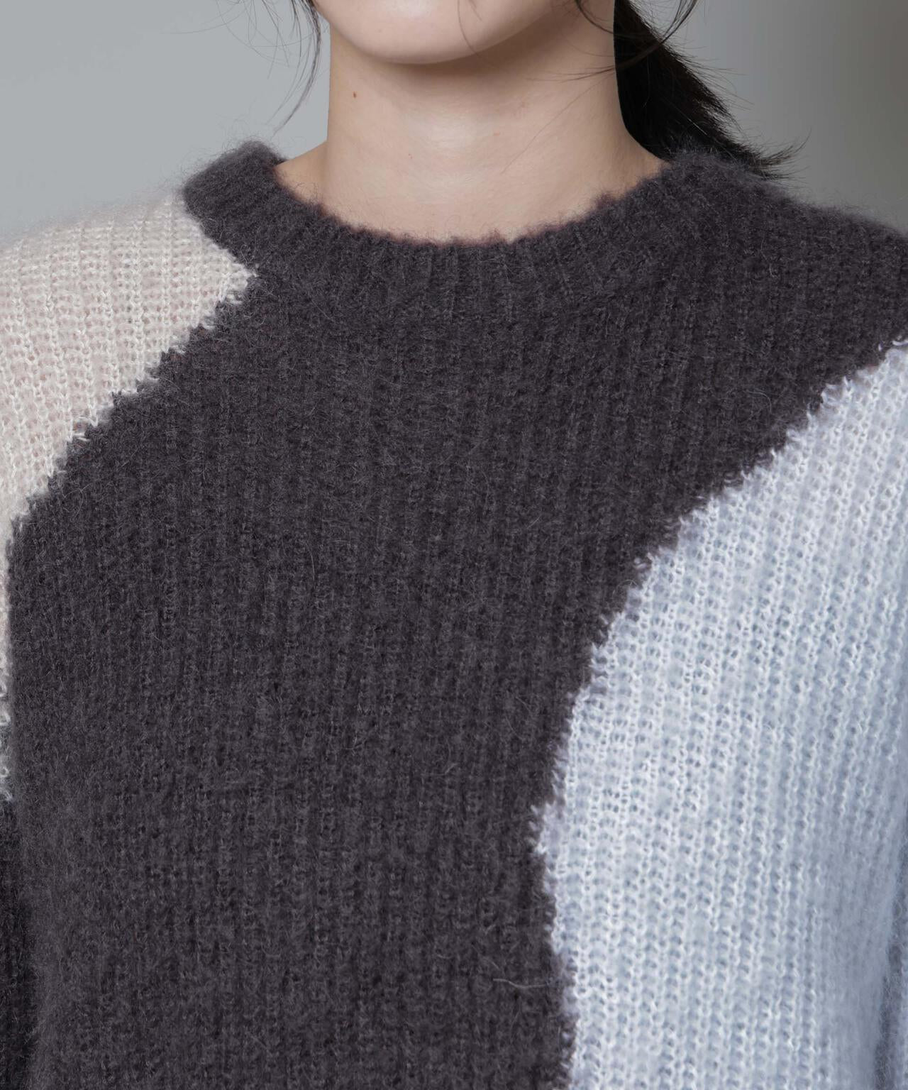 モヘヤ起毛カーブパターンブロッキングニット 6695222337