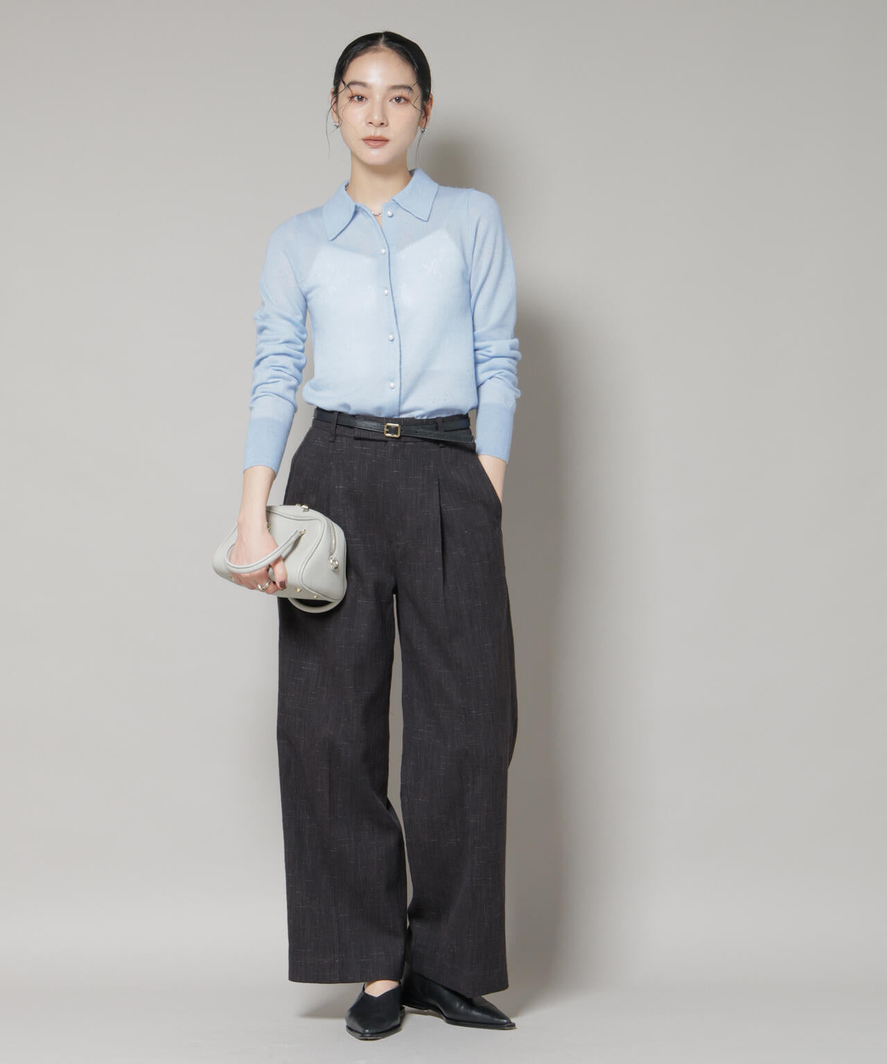 レースジャカード長袖ポロカーディガン 6695222339