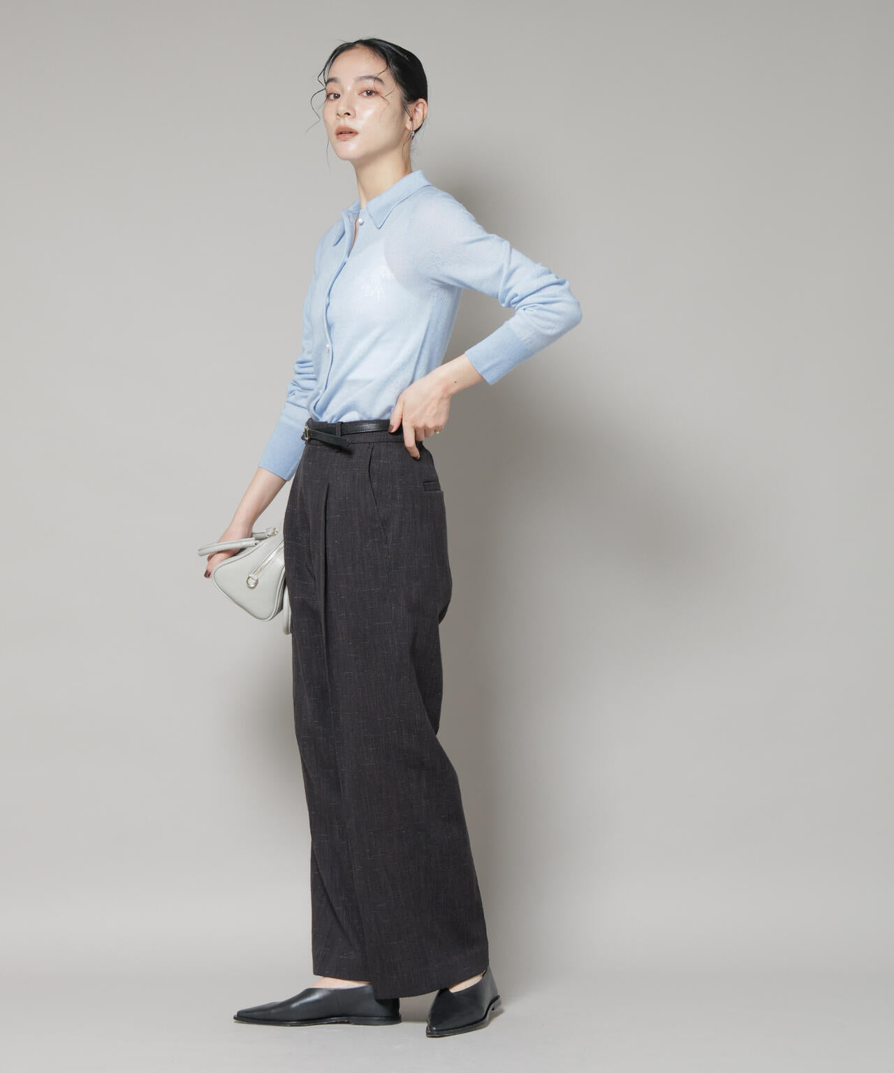 レースジャカード長袖ポロカーディガン 6695222339