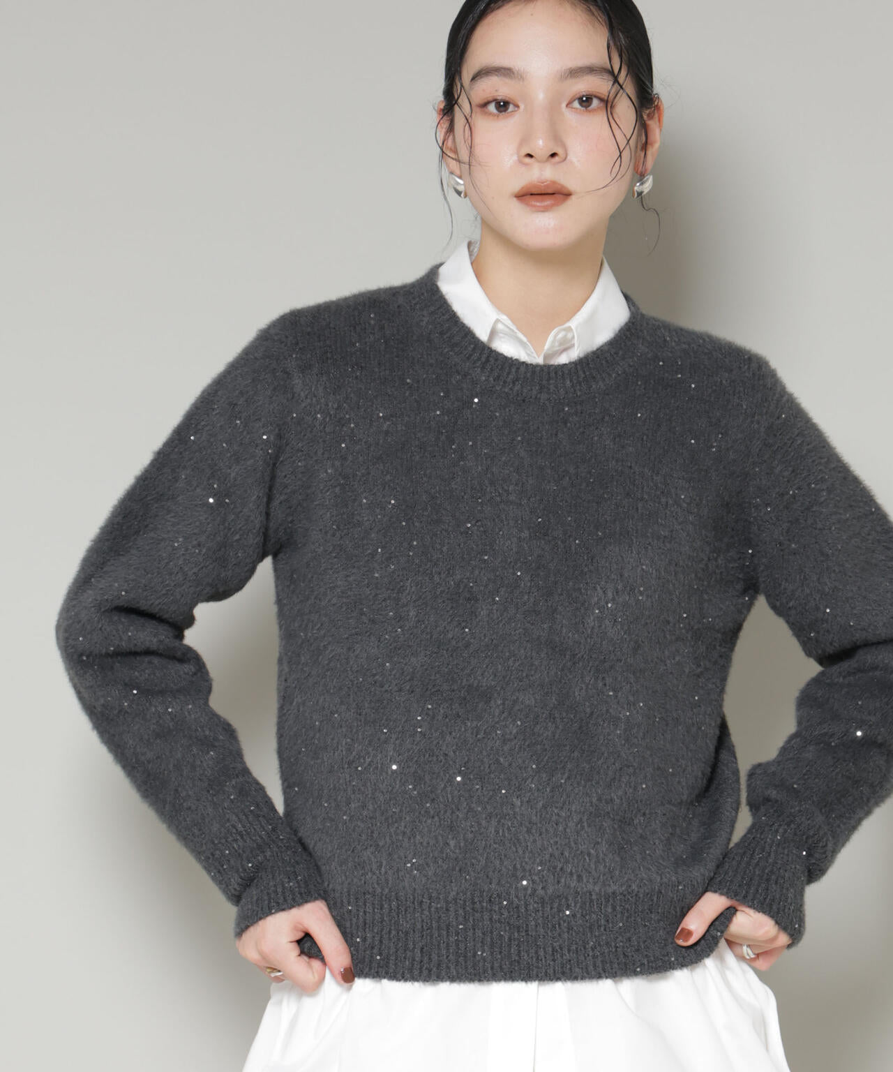 スパンコール フェザー ニット プルオーバー