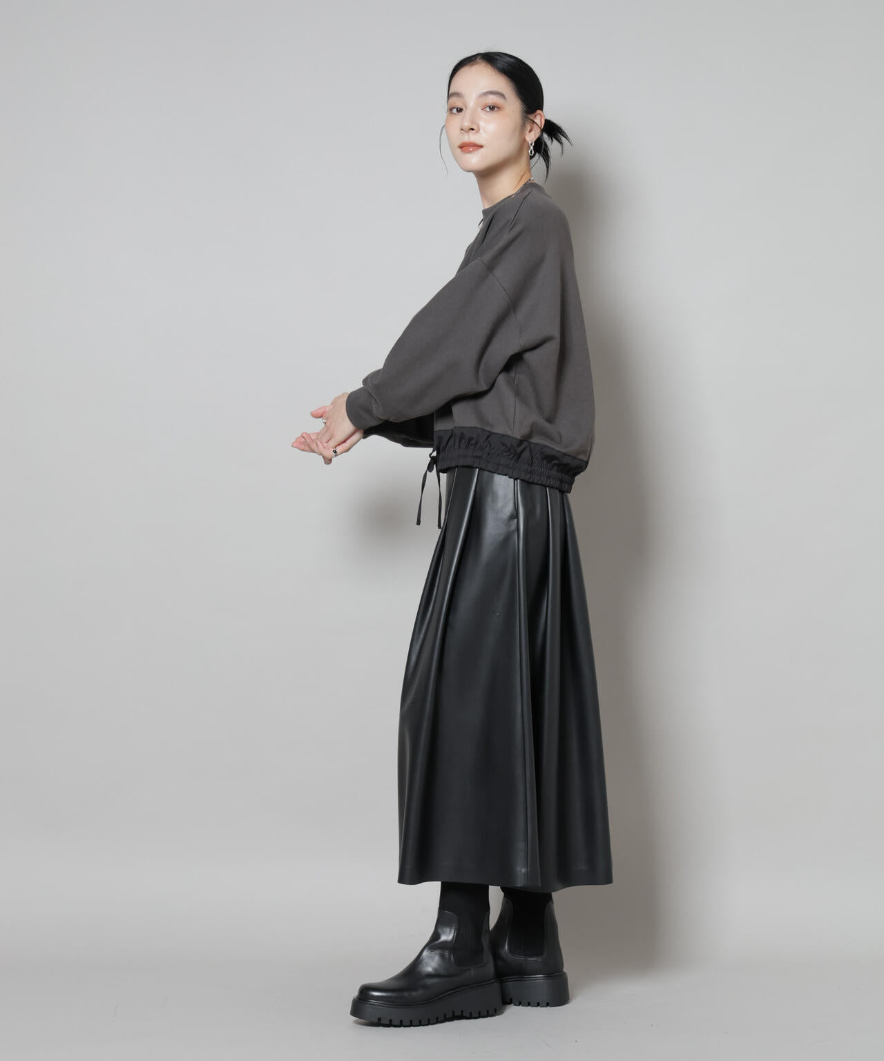 ブロード切替クルーネック裏毛トップス 6695223307