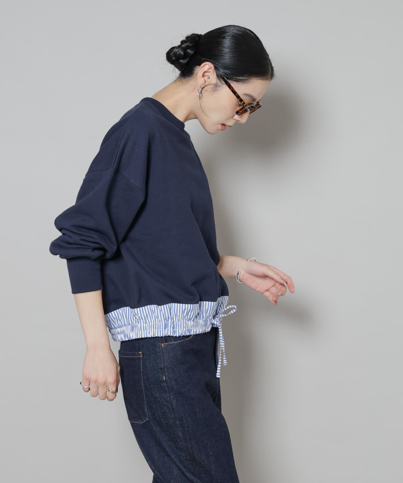 ブロード切替クルーネック裏毛トップス 6695223307