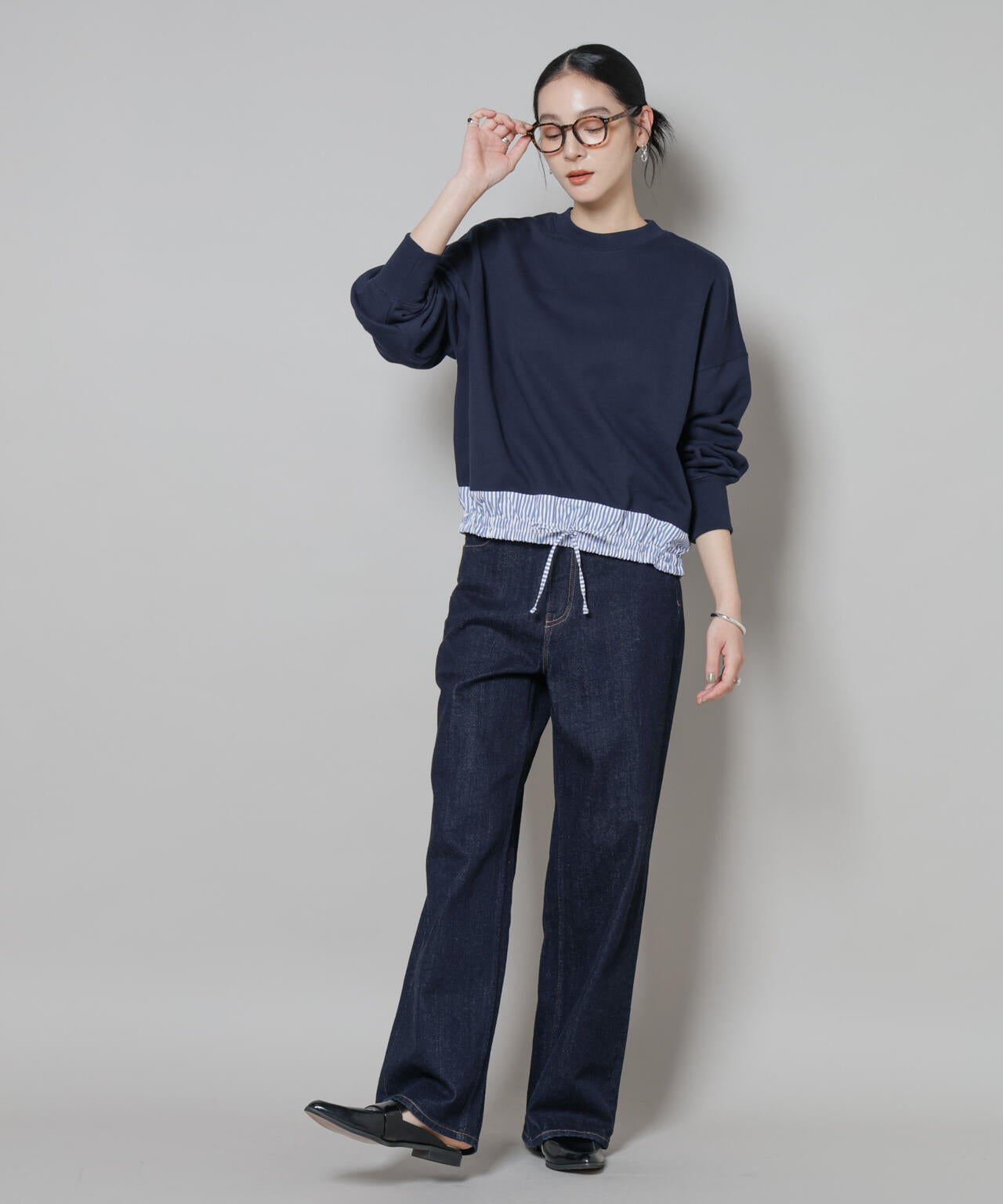 ブロード切替クルーネック裏毛トップス 6695223307