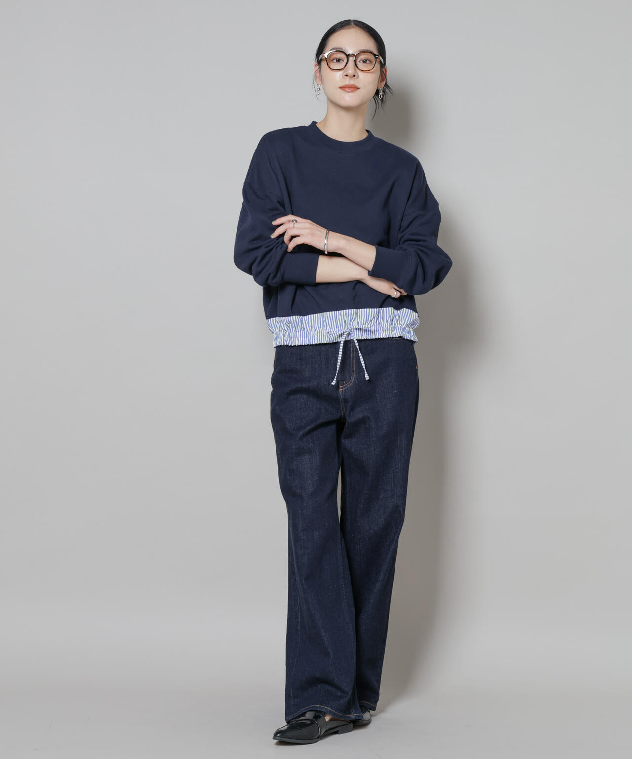 ブロード切替クルーネック裏毛トップス 6695223307