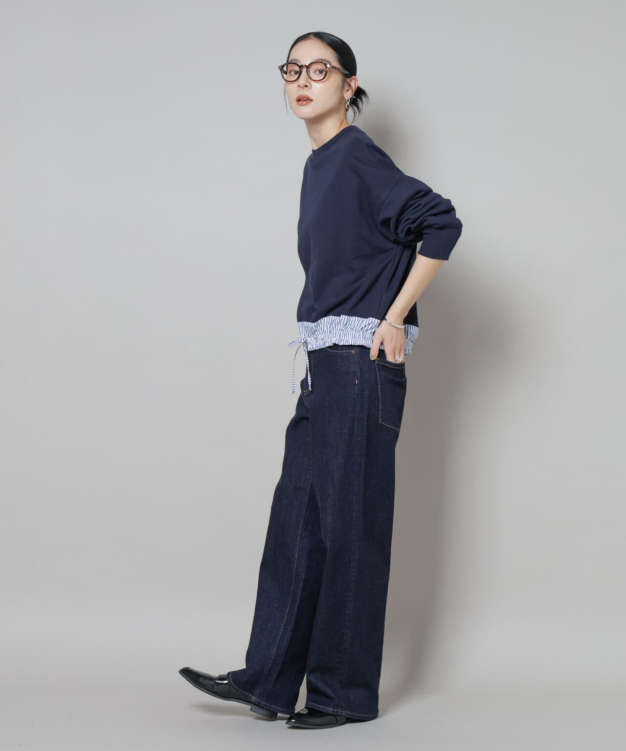 ブロード切替クルーネック裏毛トップス 6695223307