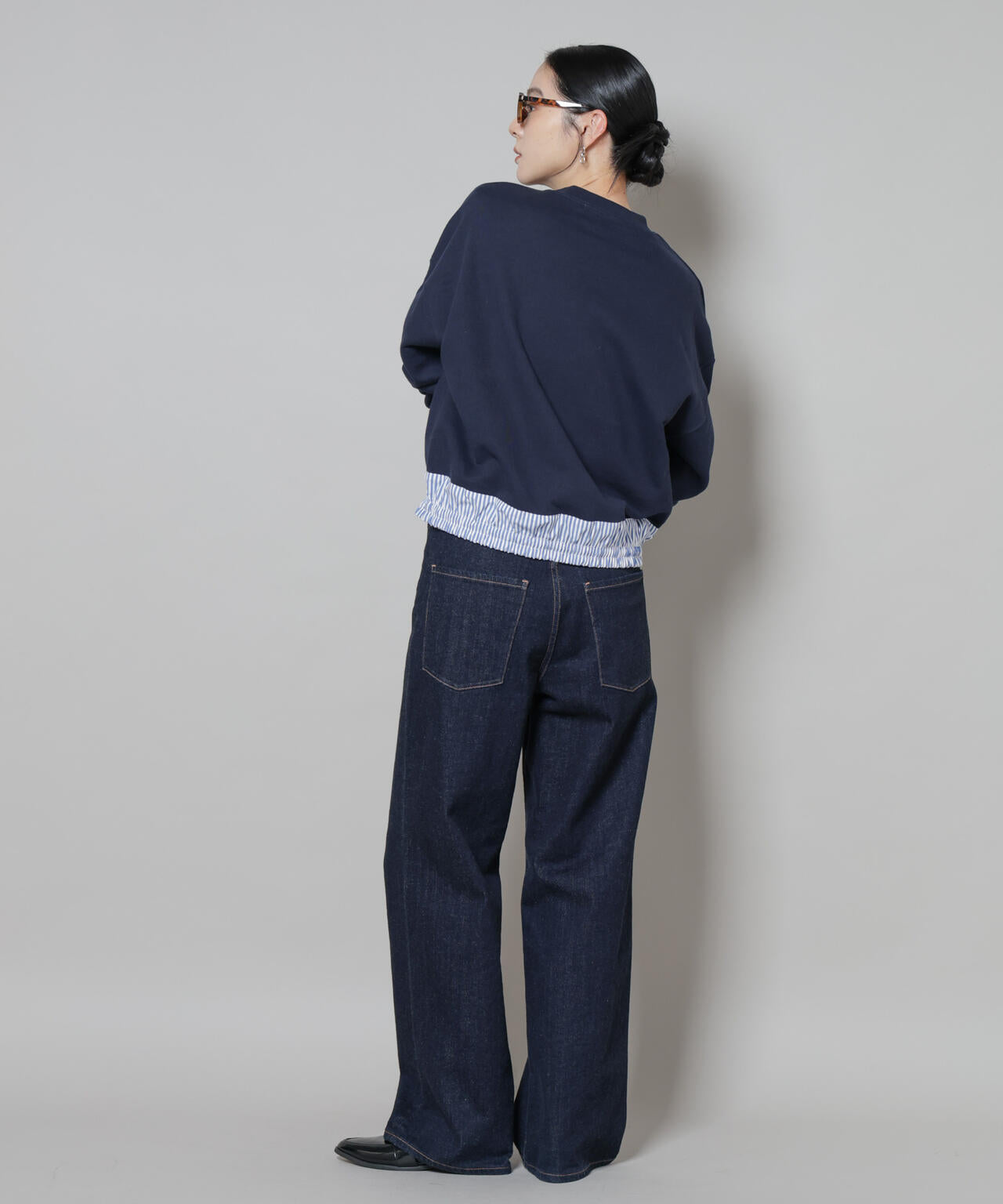 ブロード切替クルーネック裏毛トップス 6695223307