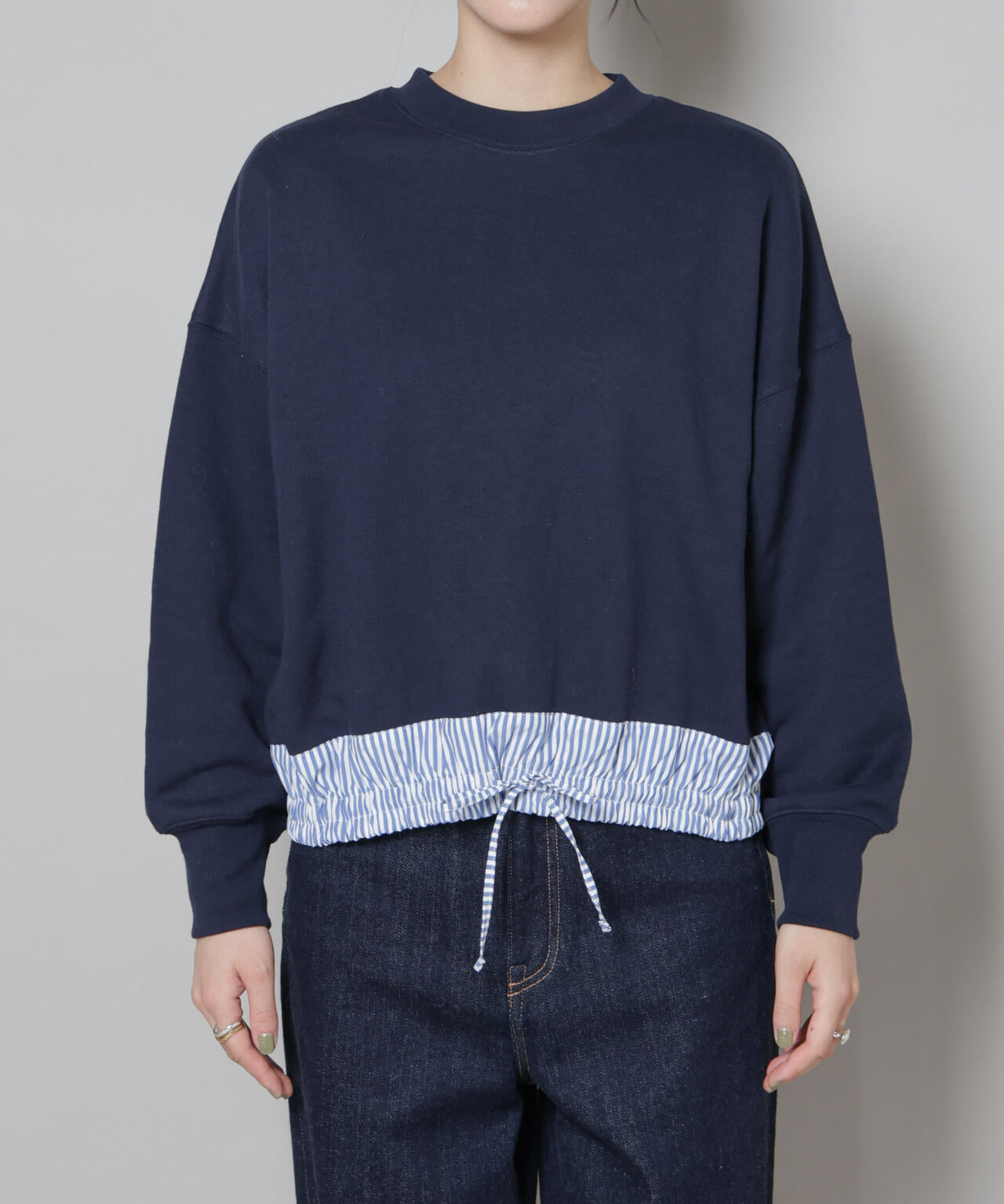 ブロード切替クルーネック裏毛トップス 6695223307