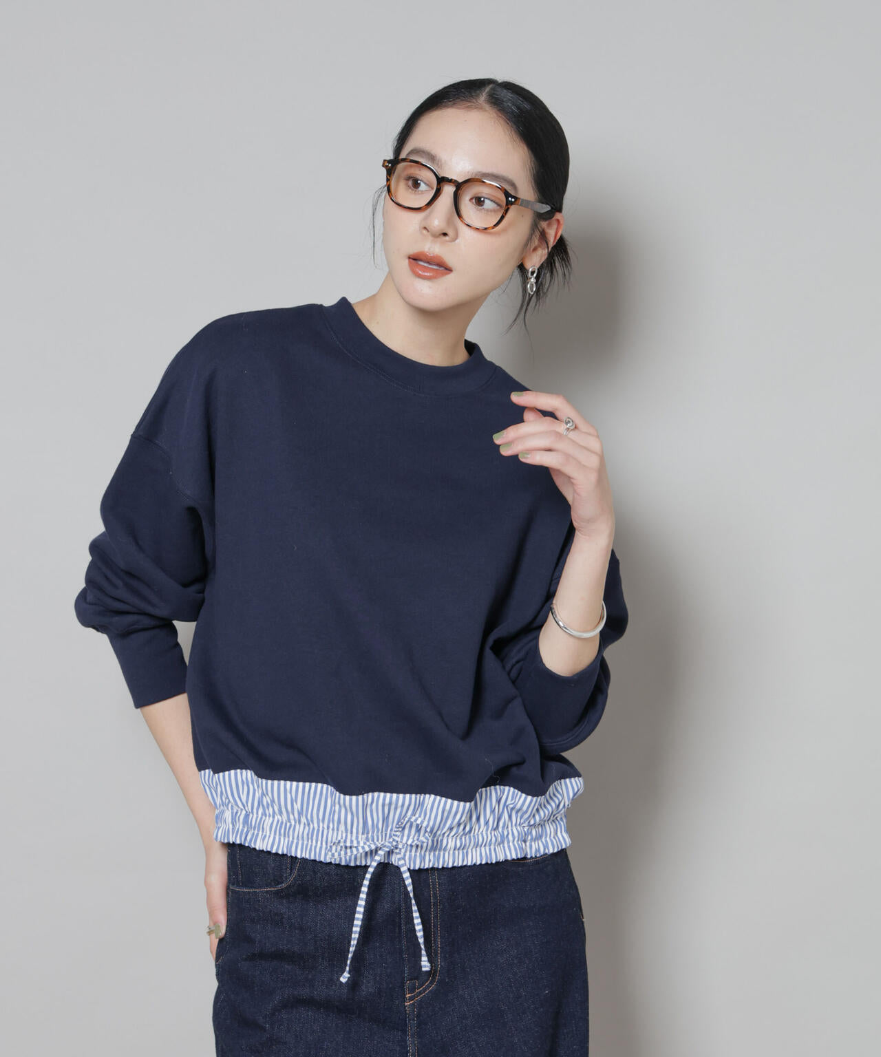 ブロード切替クルーネック裏毛トップス 6695223307