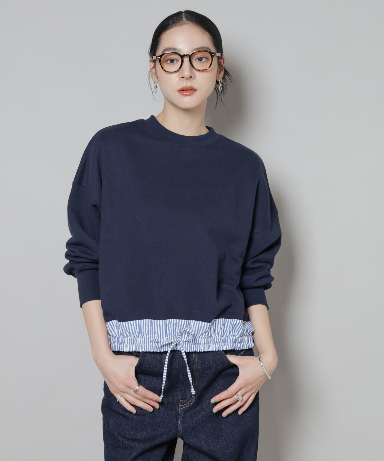 ブロード切替クルーネック裏毛トップス 6695223307