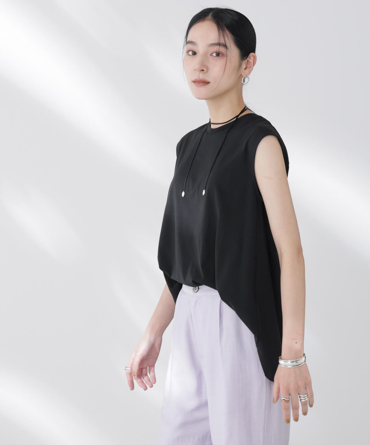 NANOFINE強撚コットンノースリーブトップス 6695224305