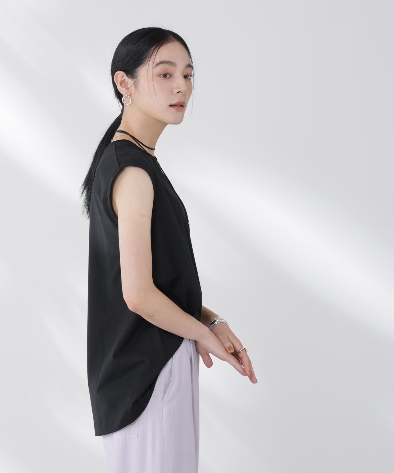 NANOFINE強撚コットンノースリーブトップス 6695224305