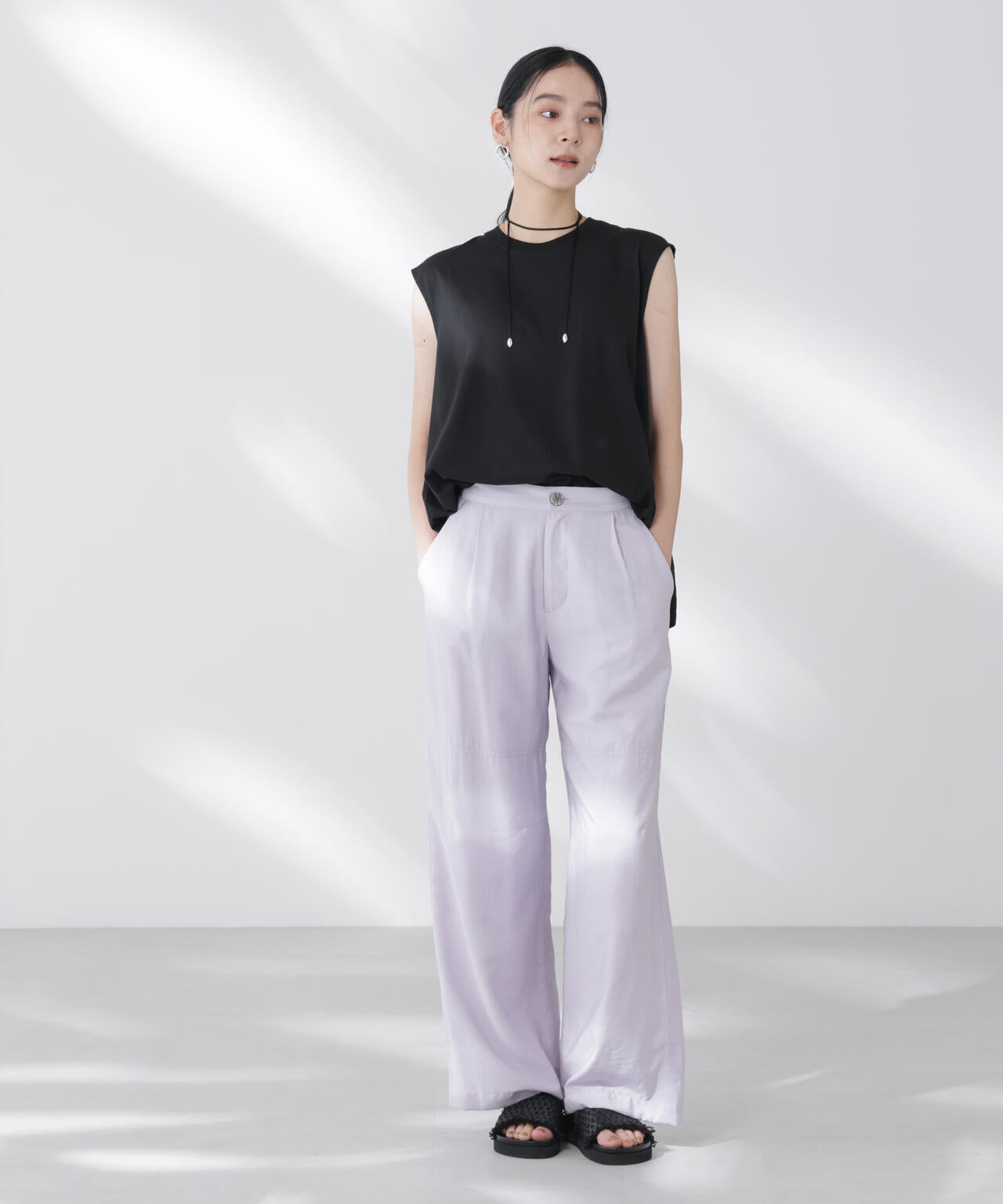 NANOFINE強撚コットンノースリーブトップス 6695224305