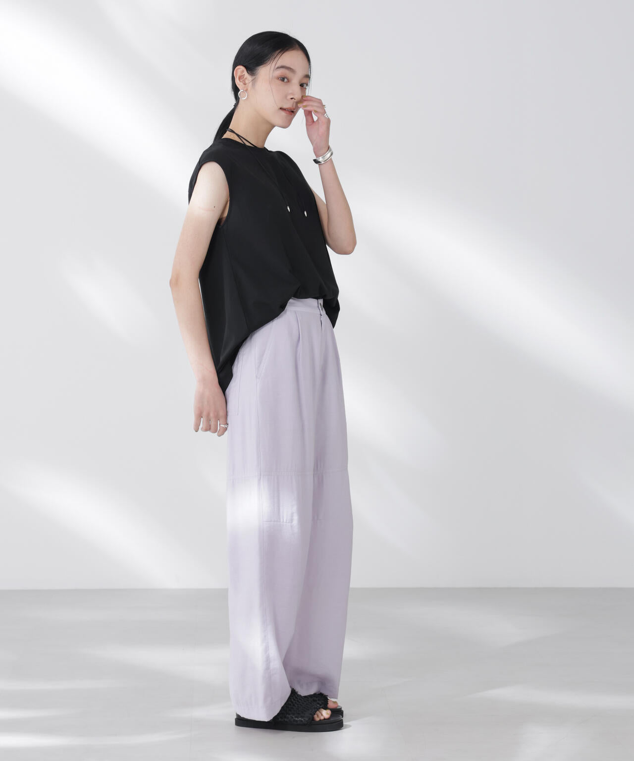 NANOFINE強撚コットンノースリーブトップス 6695224305