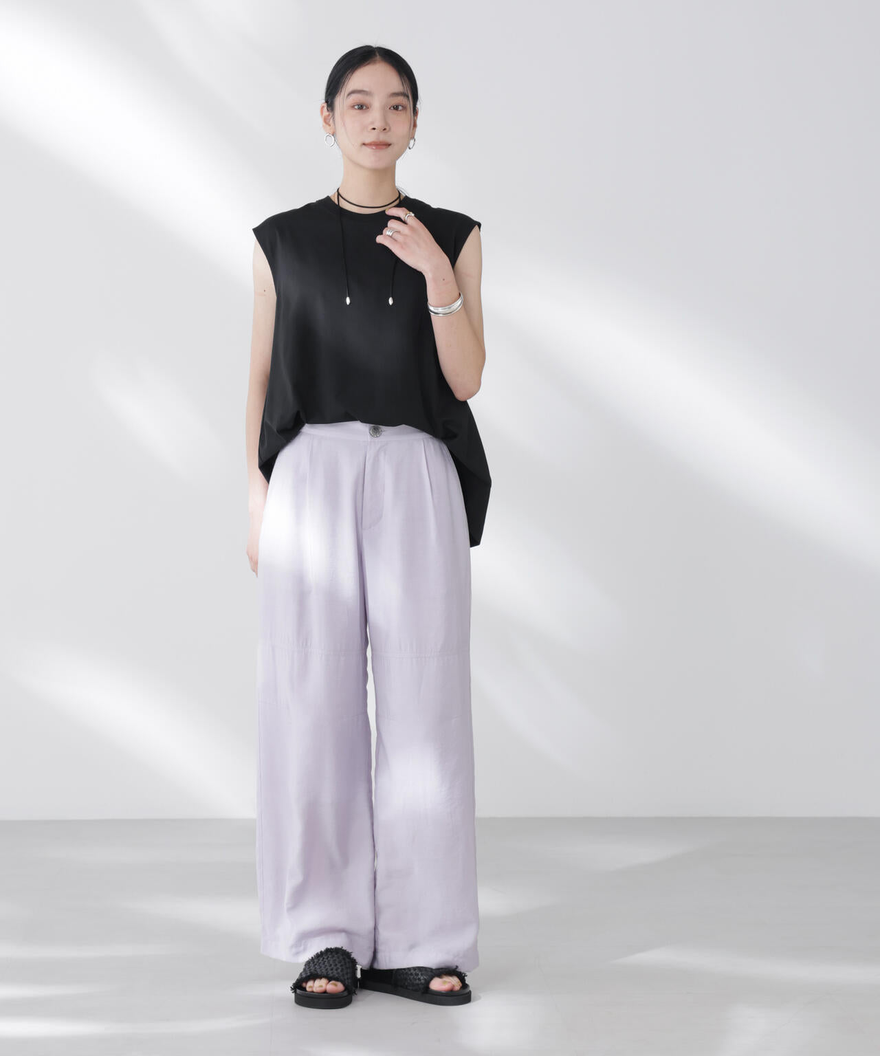 NANOFINE強撚コットンノースリーブトップス 6695224305