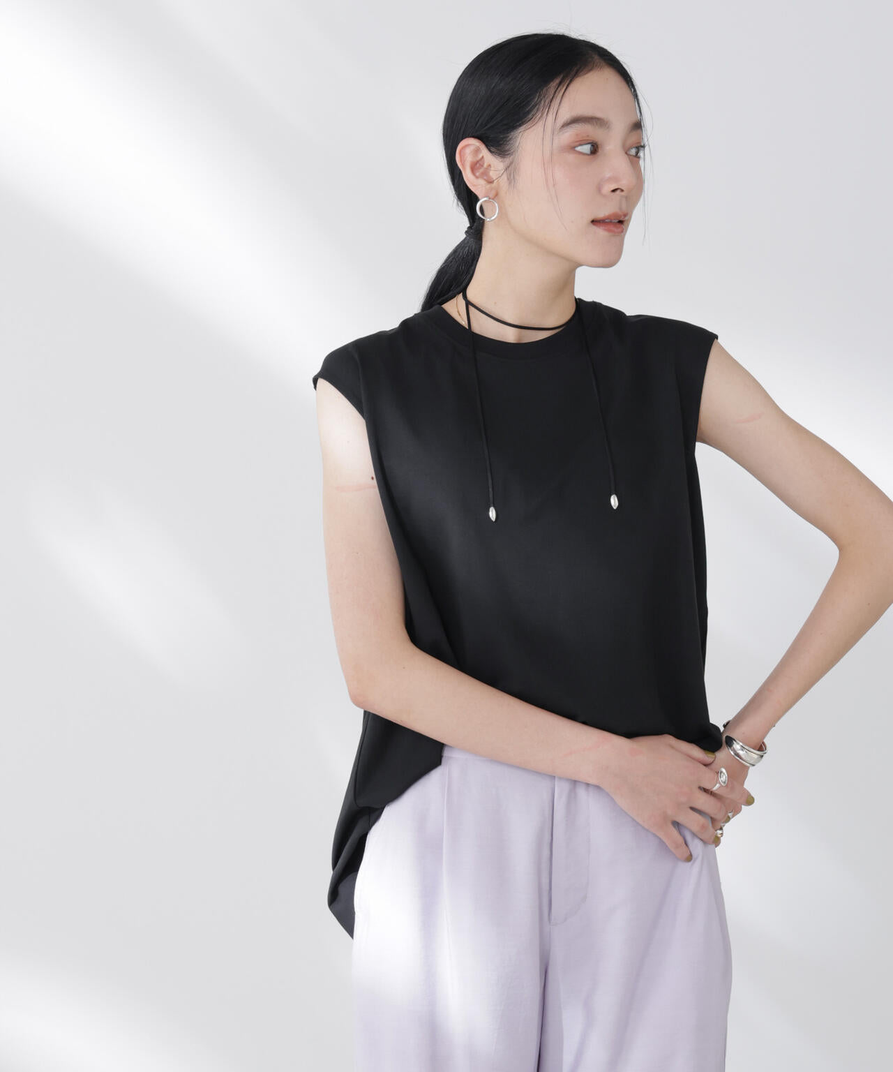 NANOFINE強撚コットンノースリーブトップス 6695224305