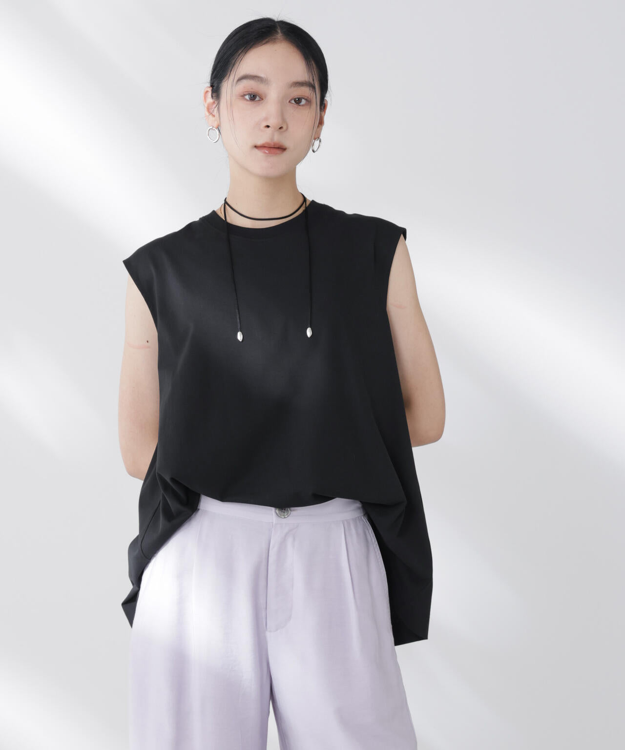 NANOFINE強撚コットンノースリーブトップス 6695224305