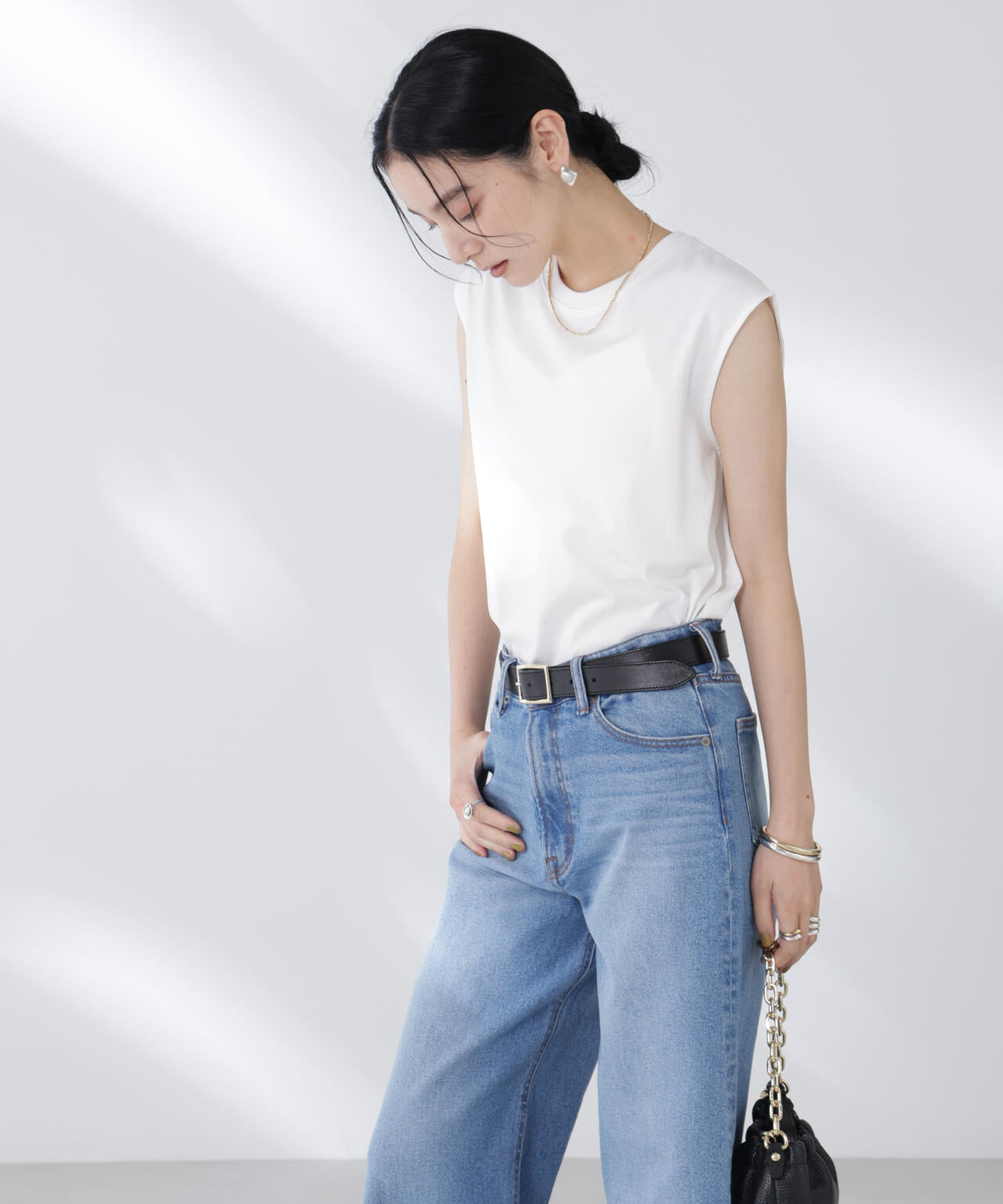 NANOFINE強撚コットンノースリーブトップス 6695224305