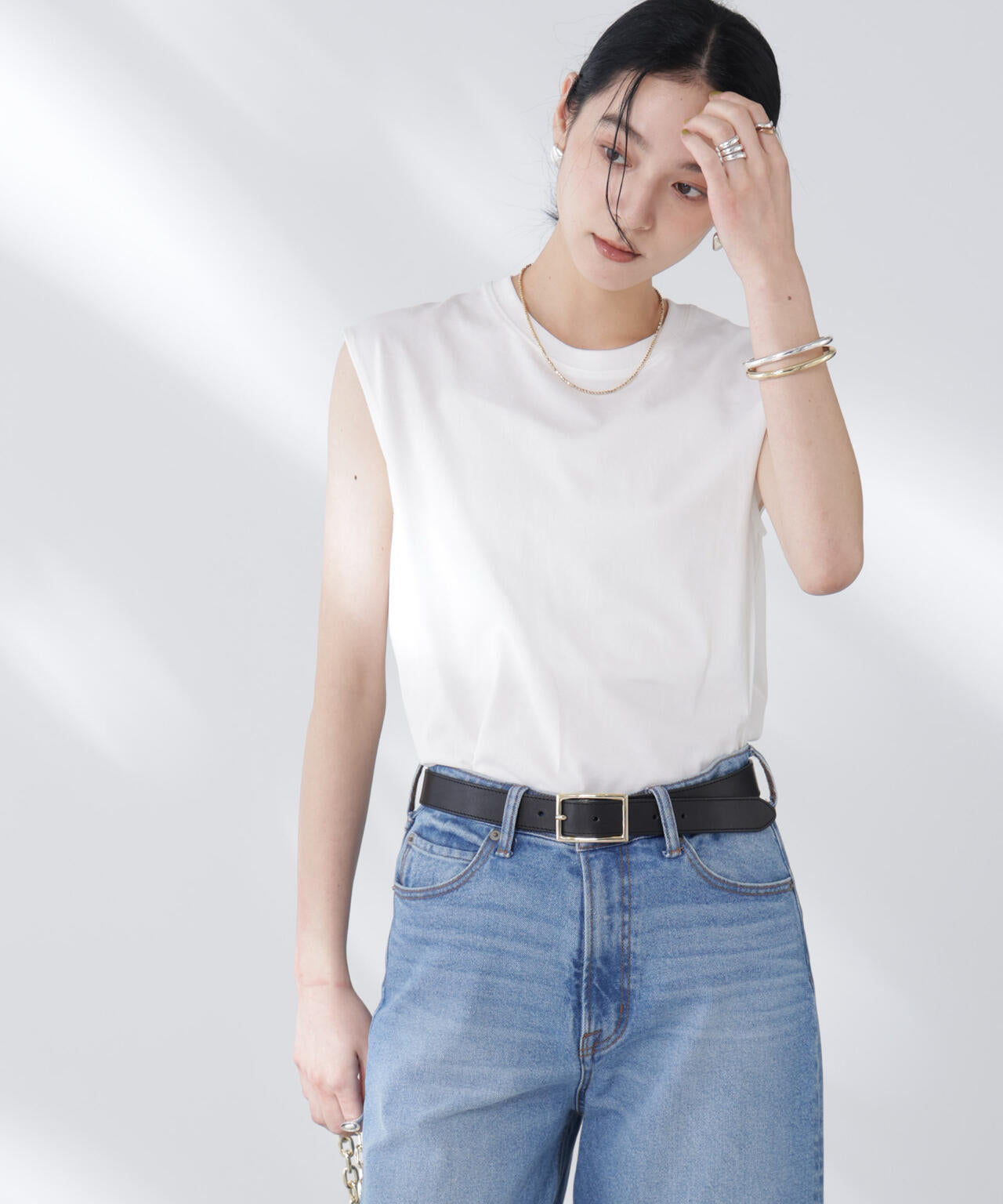 NANOFINE強撚コットンノースリーブトップス 6695224305