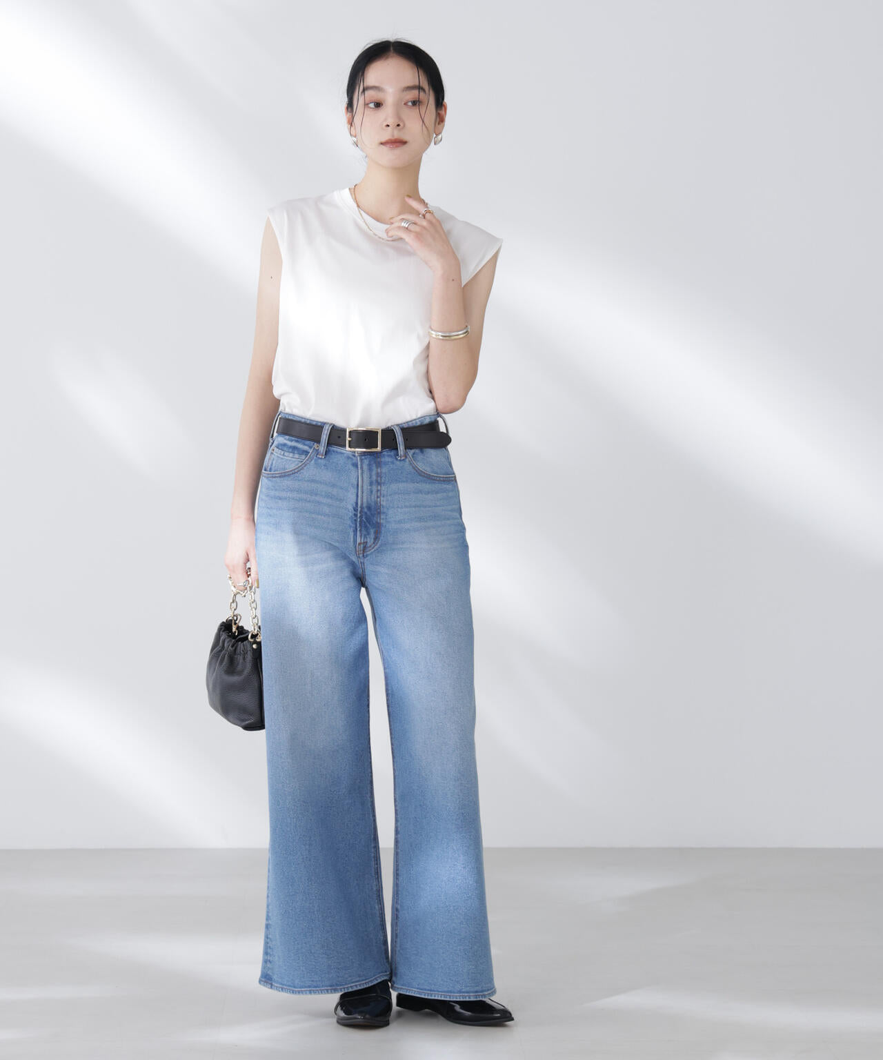 NANOFINE強撚コットンノースリーブトップス 6695224305