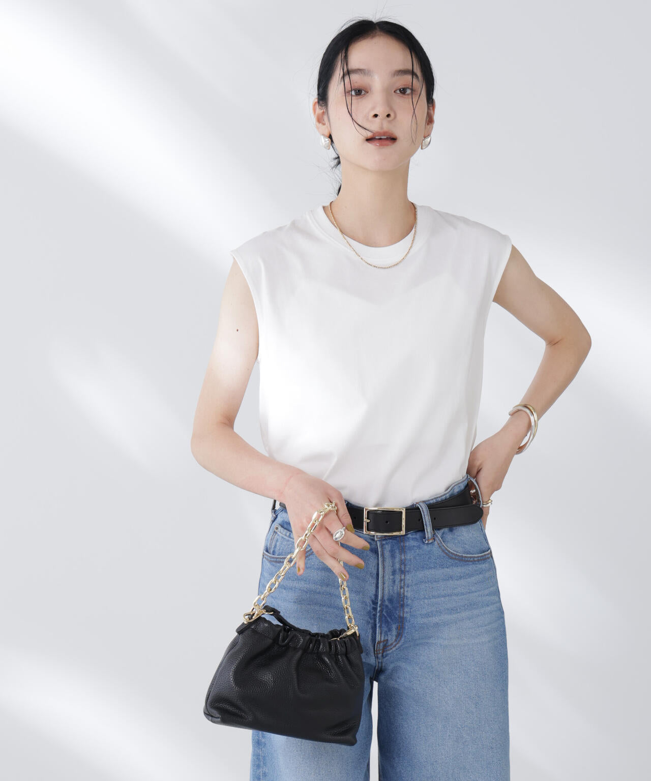 NANOFINE強撚コットンノースリーブトップス 6695224305