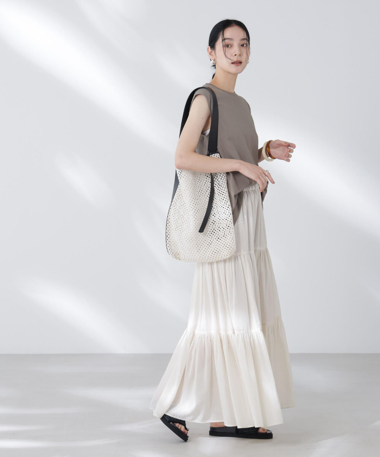 NANOFINE強撚コットンノースリーブトップス 6695224305