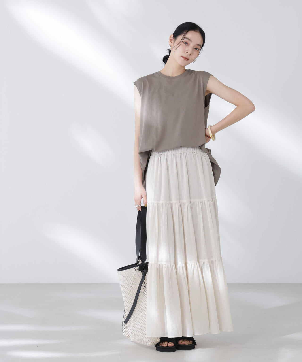 NANOFINE強撚コットンノースリーブトップス 6695224305