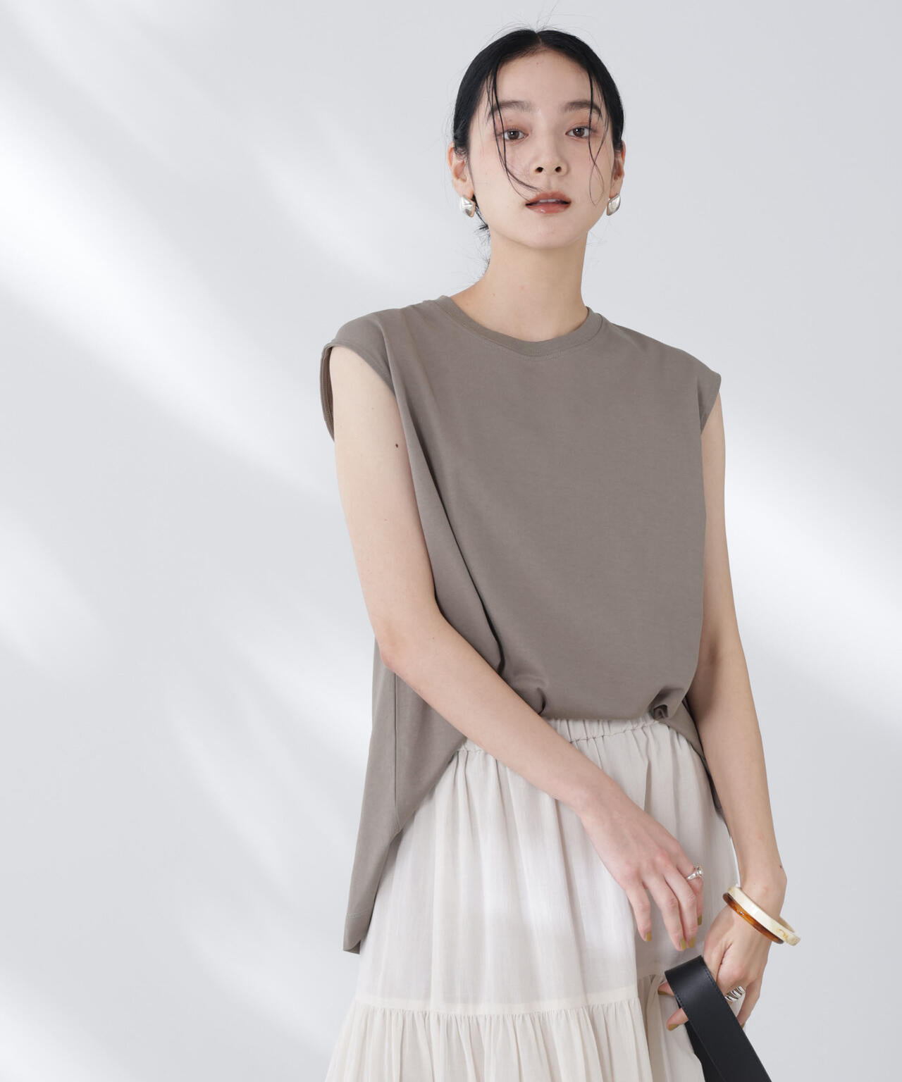 NANOFINE強撚コットンノースリーブトップス 6695224305