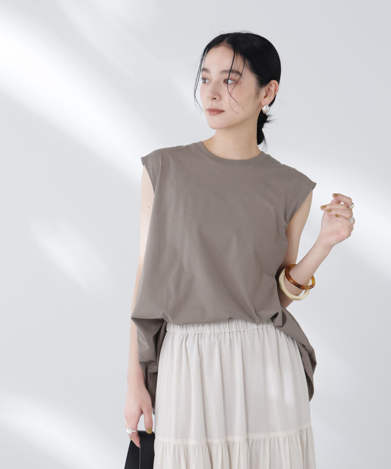 NANOFINE強撚コットンノースリーブトップス 6695224305