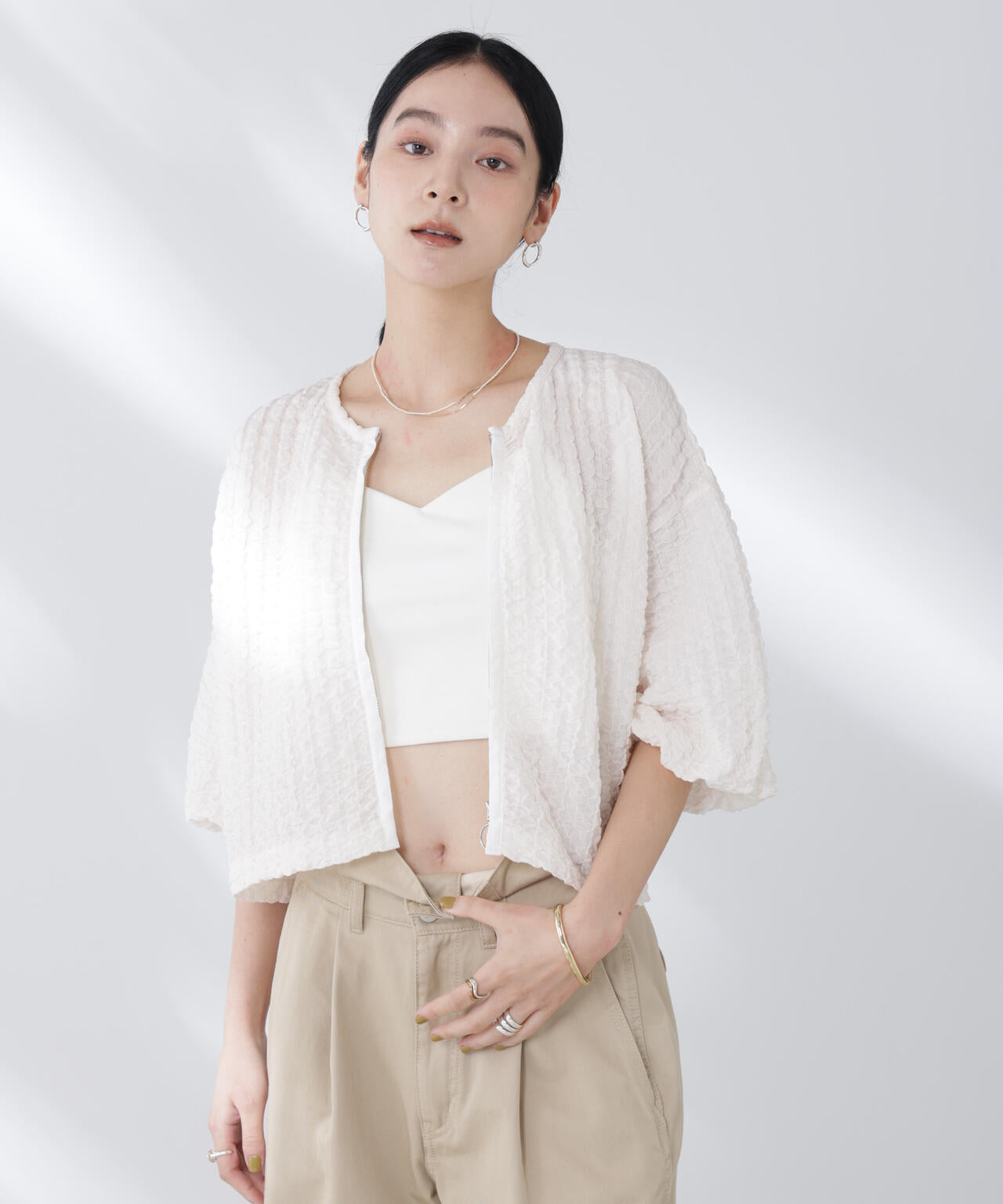 フクレシャーリングzipカーディガン 6695224306