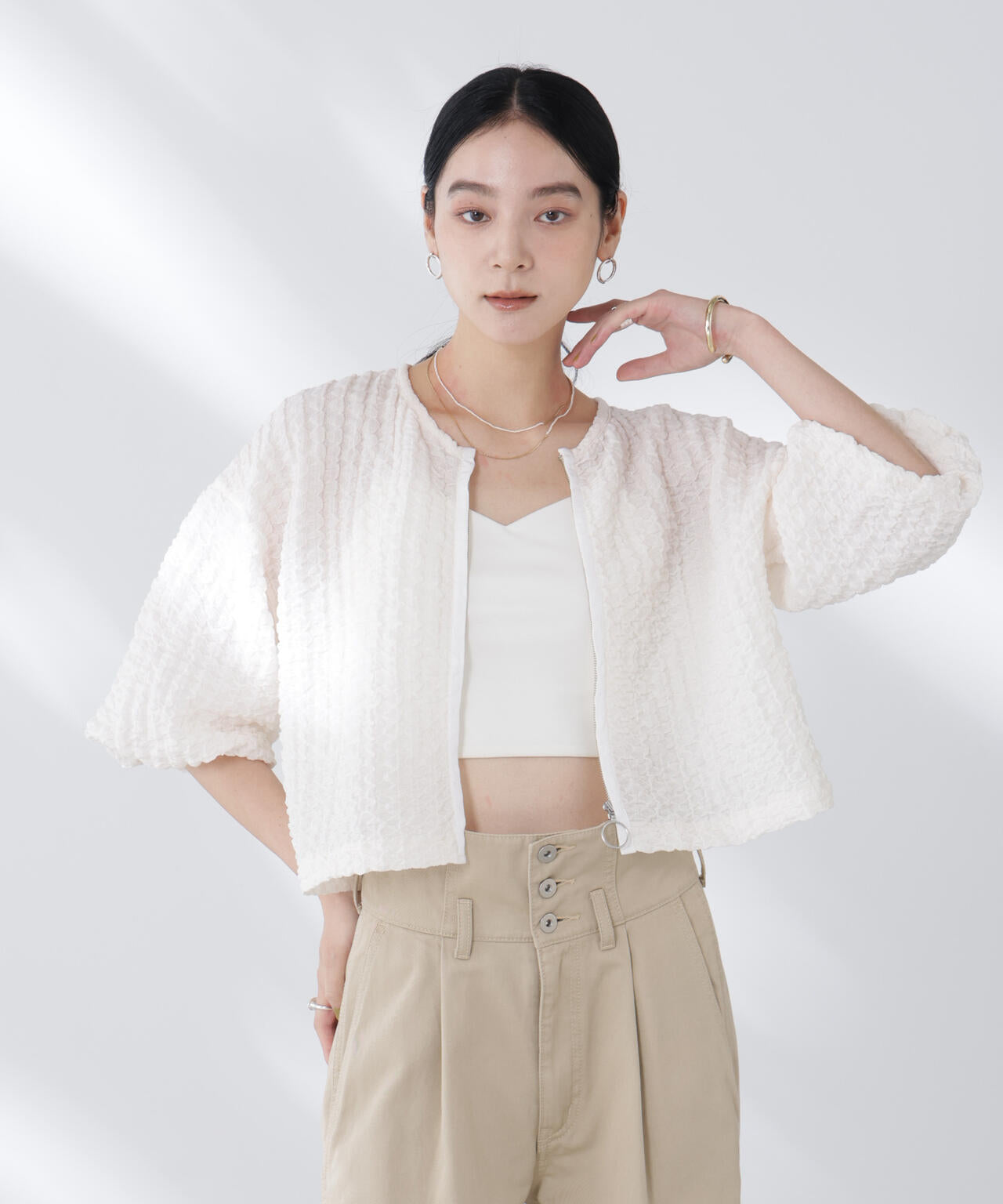 フクレシャーリングzipカーディガン 6695224306