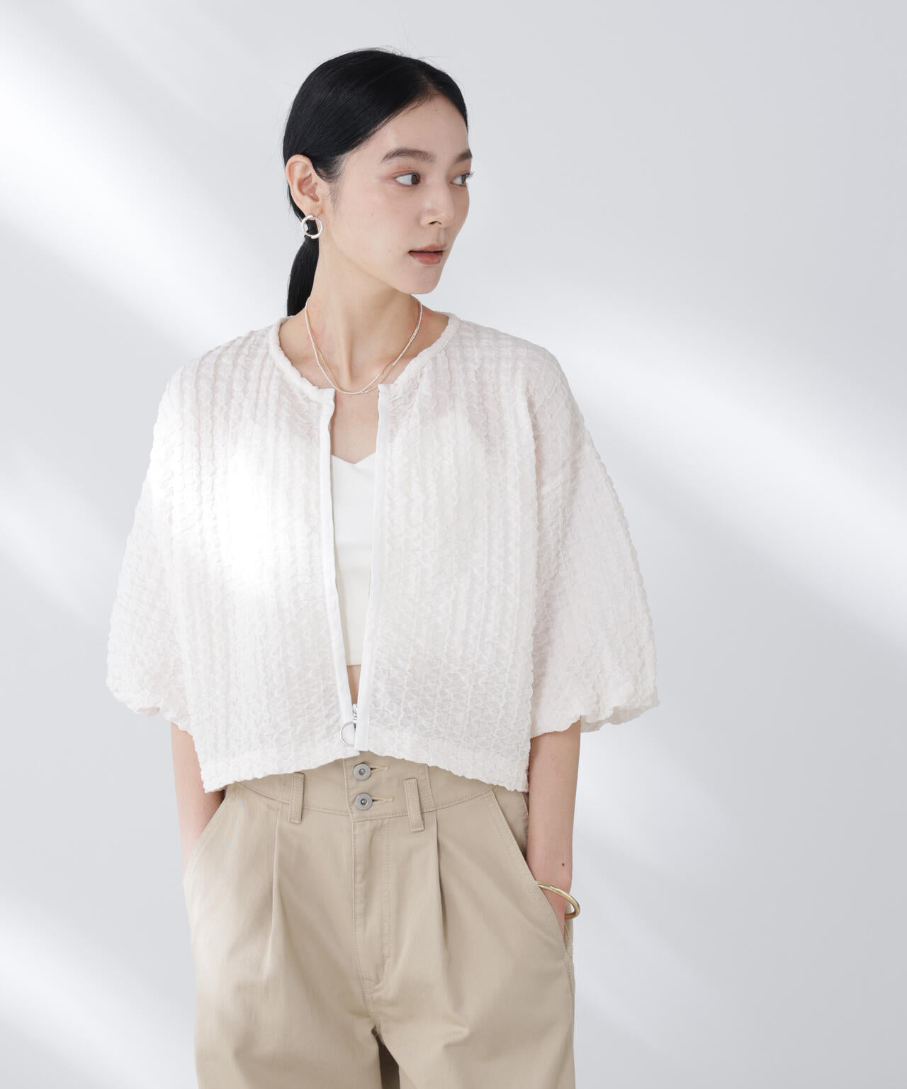 フクレシャーリングzipカーディガン 6695224306