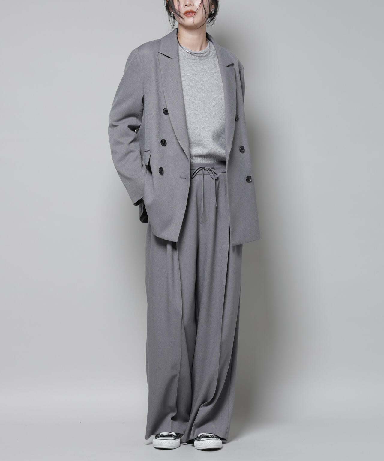 ストレッチサージピンタックイージーワイドパンツ(セットアップ可) 6695227320