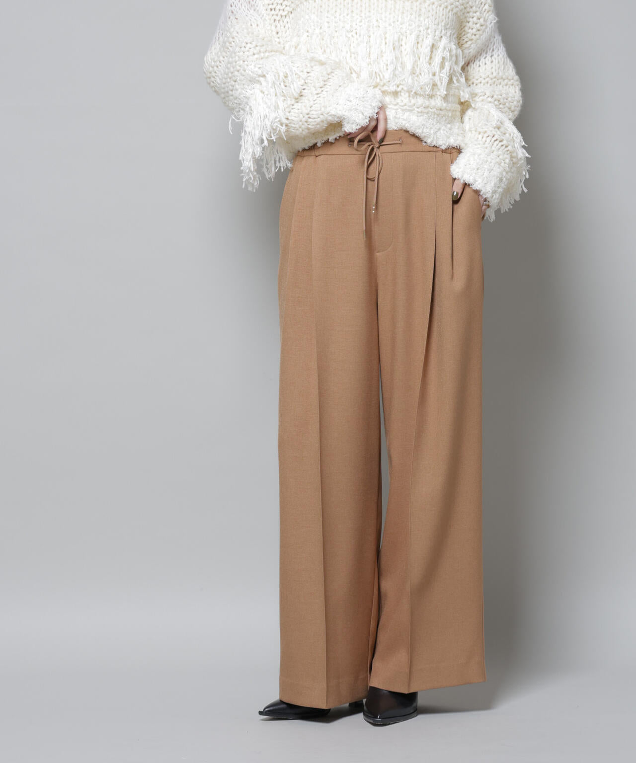 ストレッチサージピンタックイージーワイドパンツ(セットアップ可) 6695227320