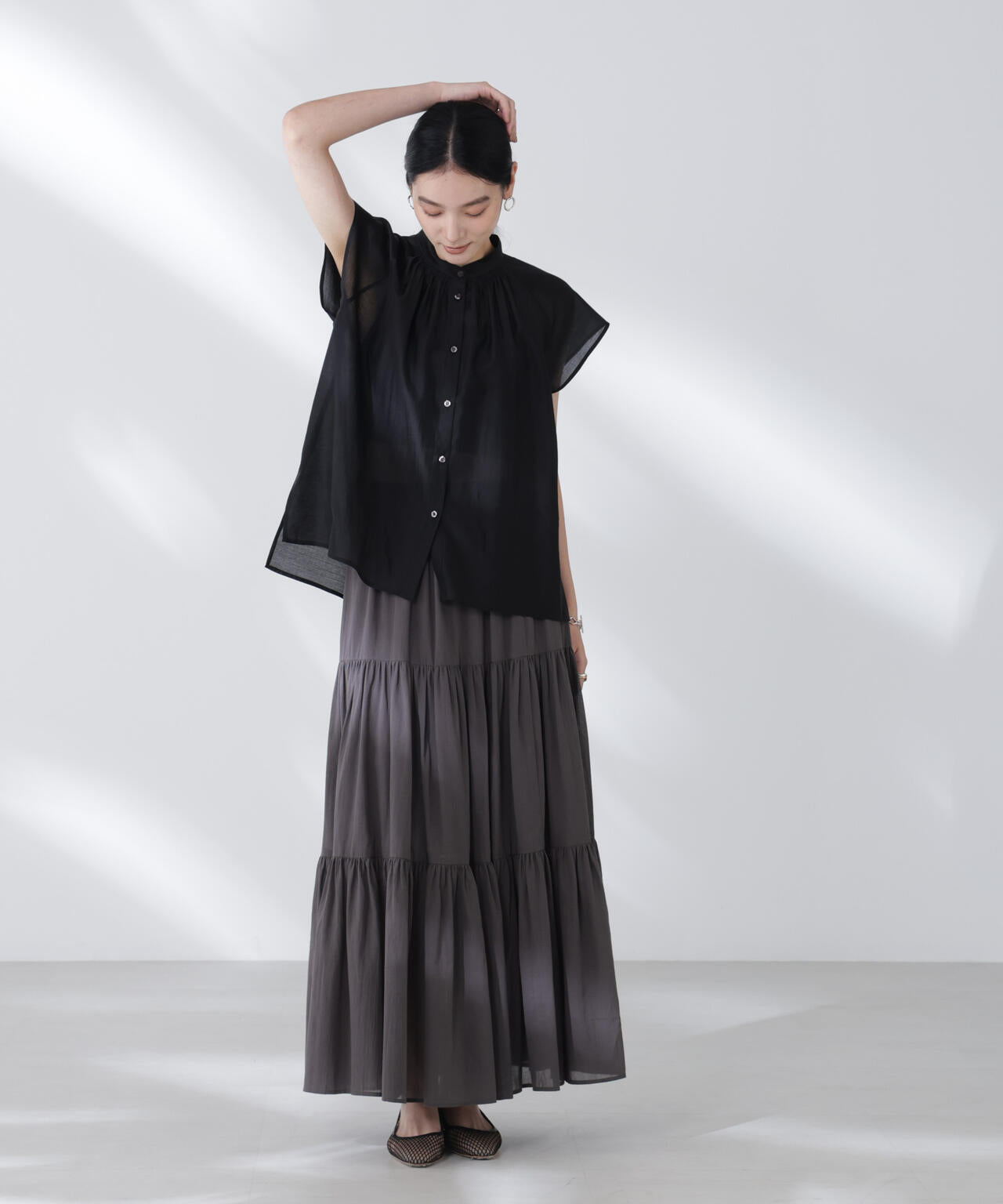 コットンシフォンティアードスカート 6695230302