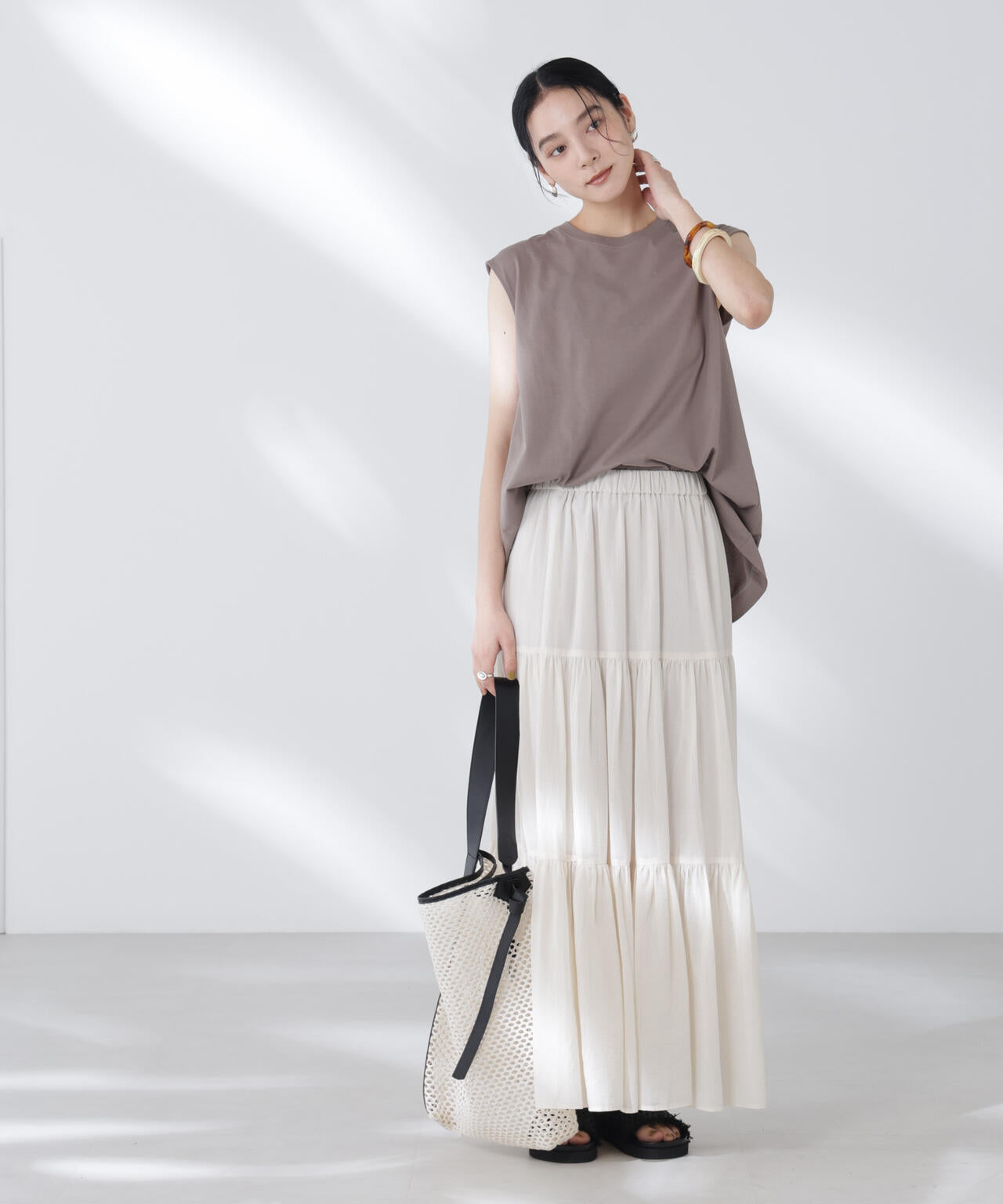 コットンシフォンティアードスカート 6695230302