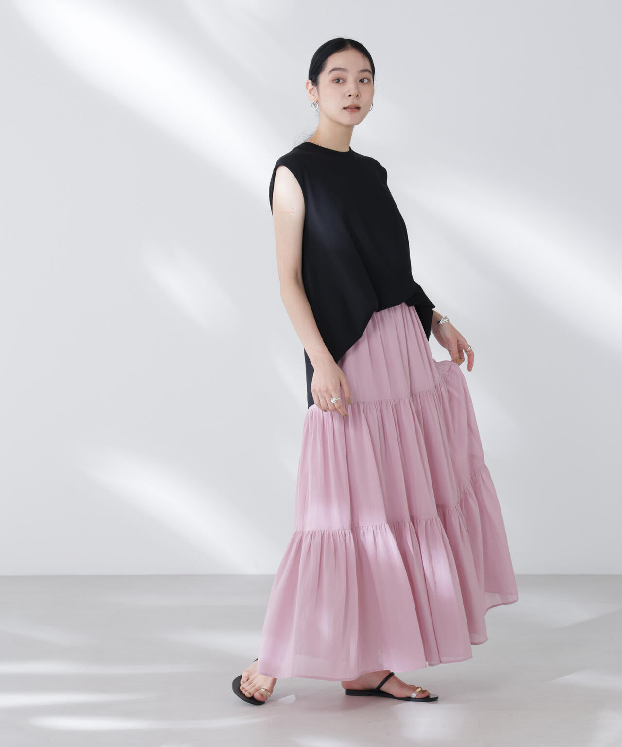 コットンシフォンティアードスカート 6695230302