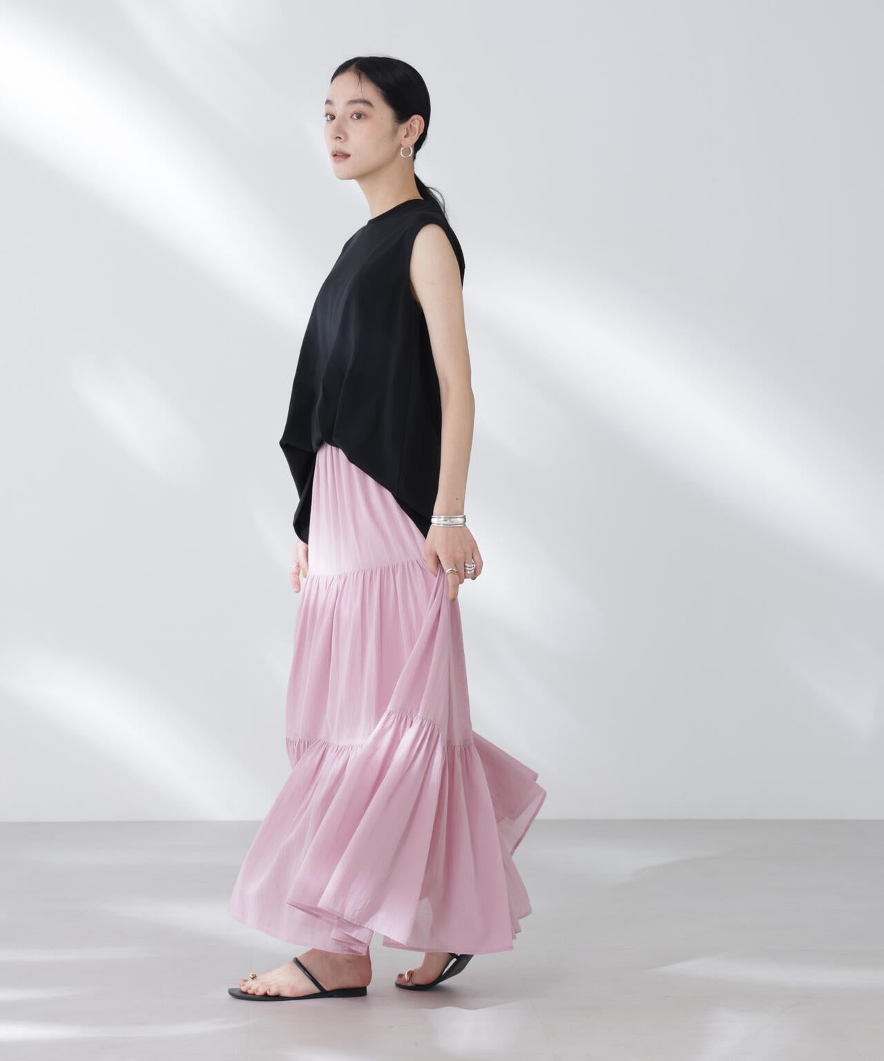 コットンシフォンティアードスカート 6695230302