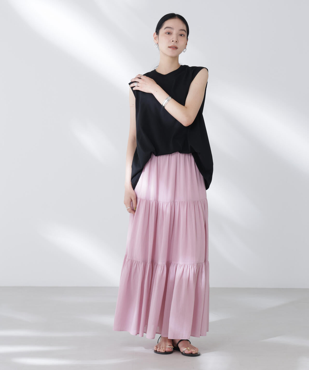 コットンシフォンティアードスカート 6695230302