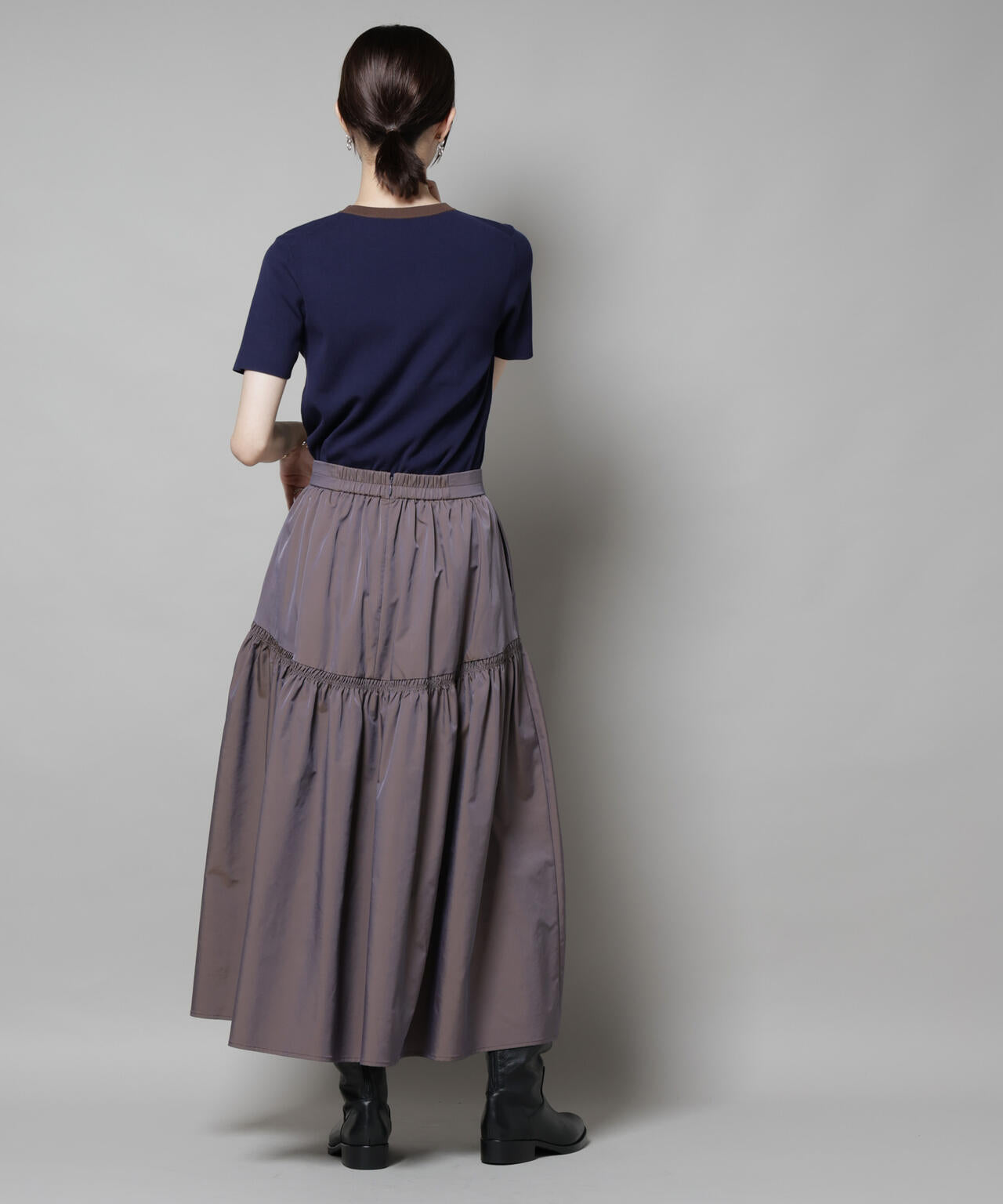 シャンブレータフタティアードギャザースカート 6695230304