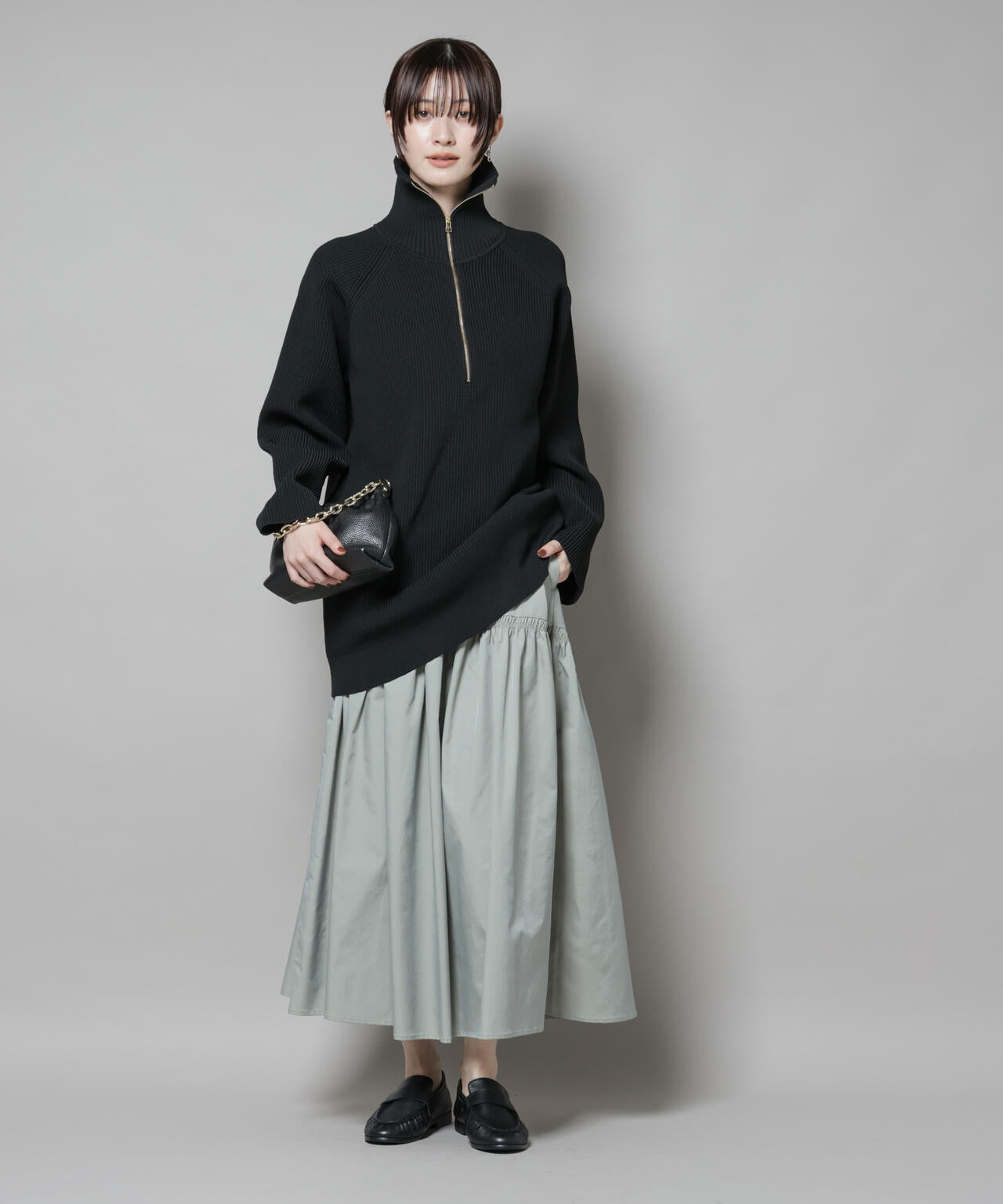 シャンブレータフタティアードギャザースカート 6695230304