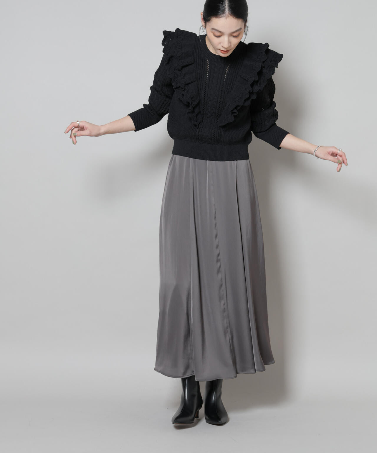 サテンフレアマキシスカート(セットアップ可) 6695230306