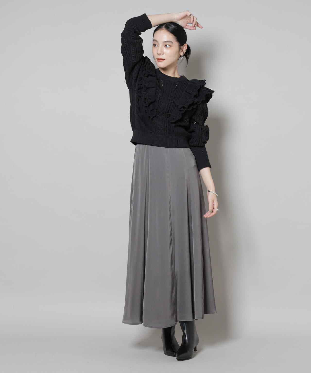 サテンフレアマキシスカート(セットアップ可) 6695230306