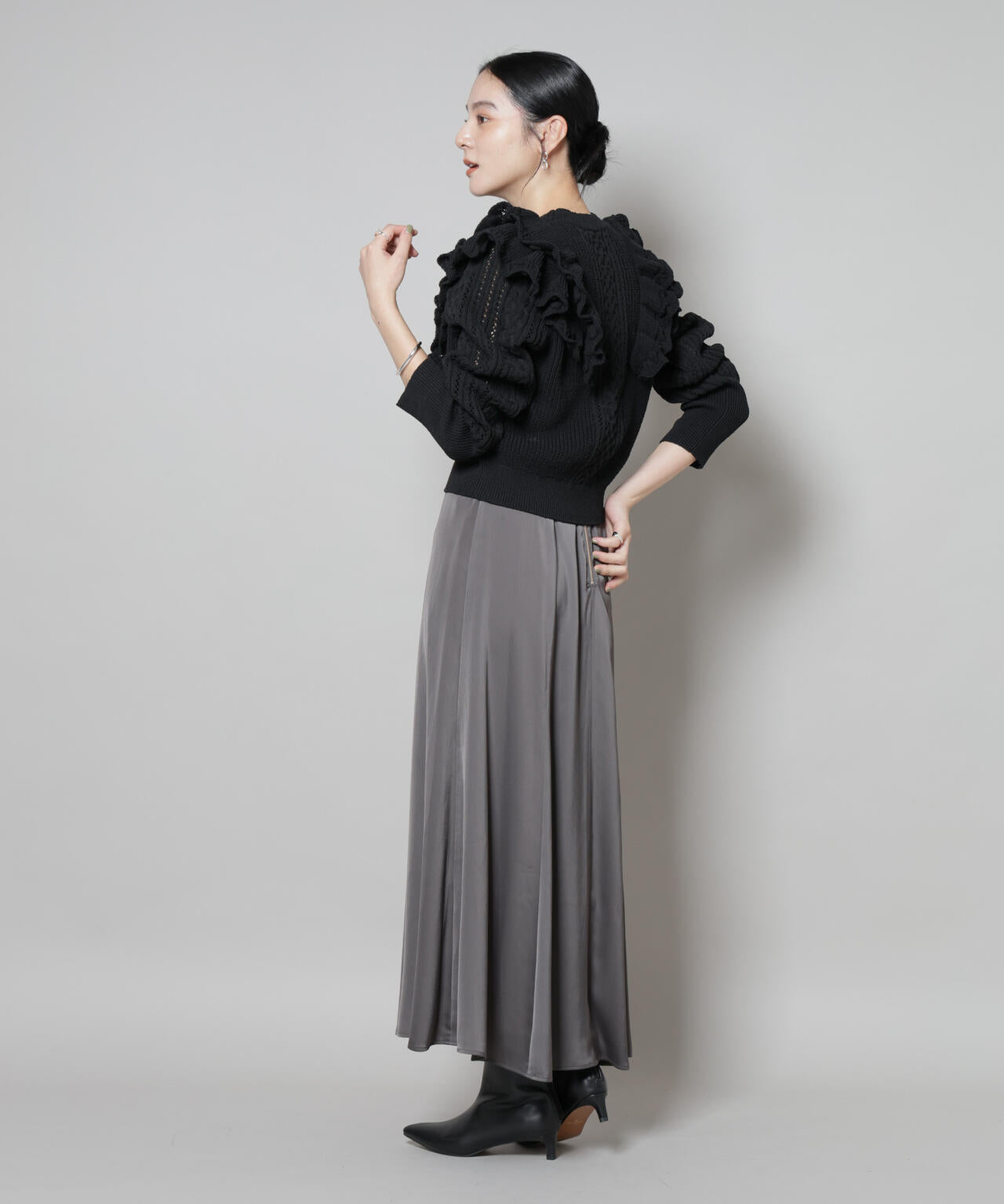 サテンフレアマキシスカート(セットアップ可) 6695230306