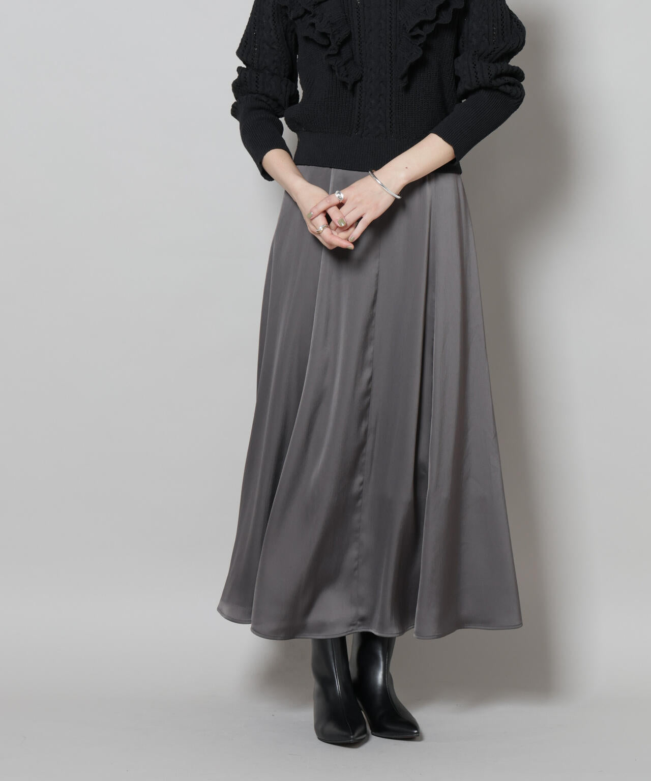 サテンフレアマキシスカート(セットアップ可) 6695230306