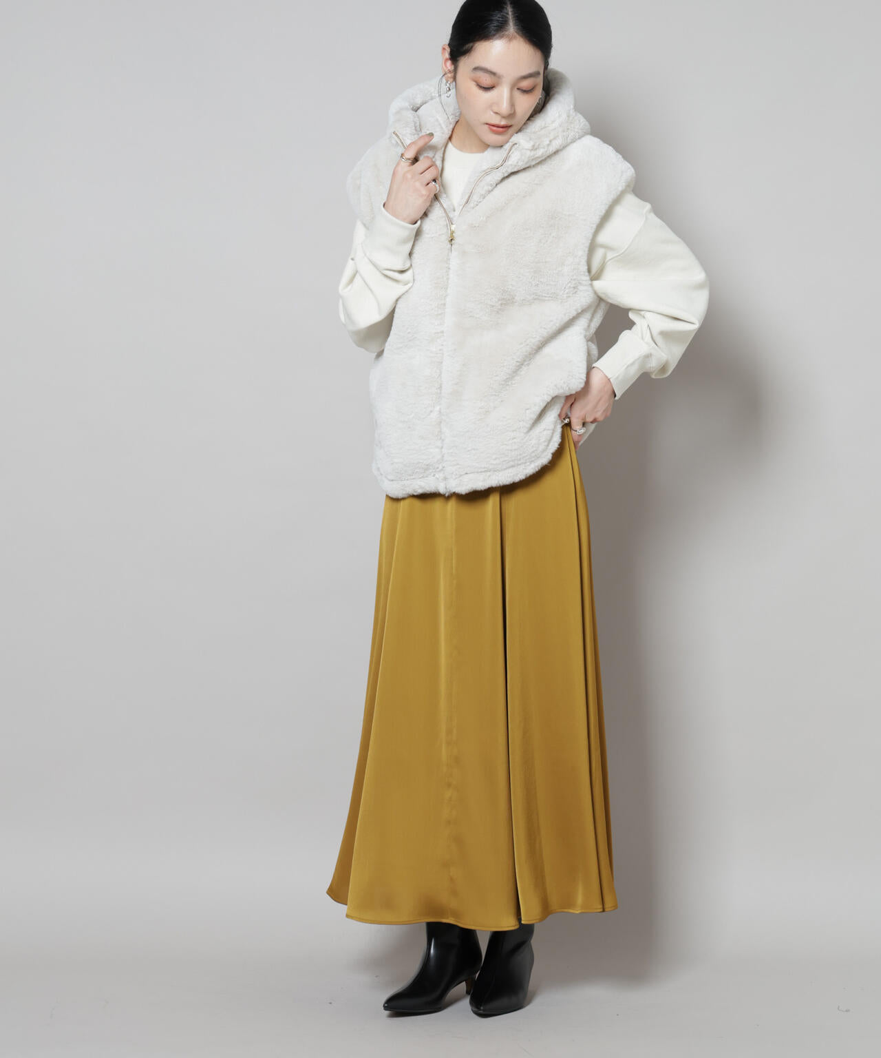 サテンフレアマキシスカート(セットアップ可) 6695230306