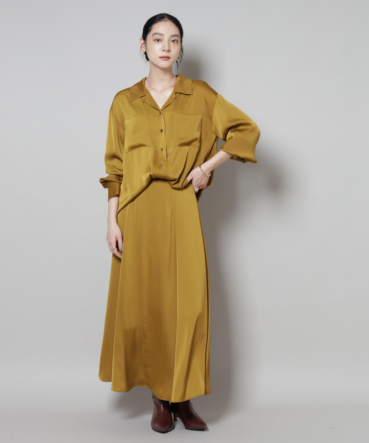 サテンフレアマキシスカート(セットアップ可) 6695230306